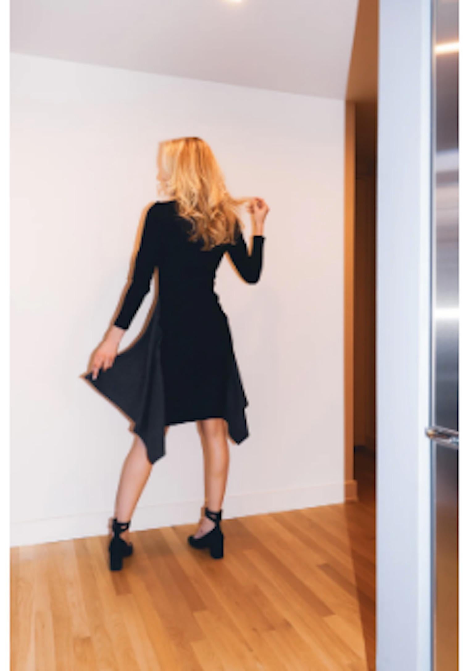 Patrick Kelly Early 1980s Black and Gray Knit Long Sleeve Dress In Excellent Condition For Sale In New York, NY