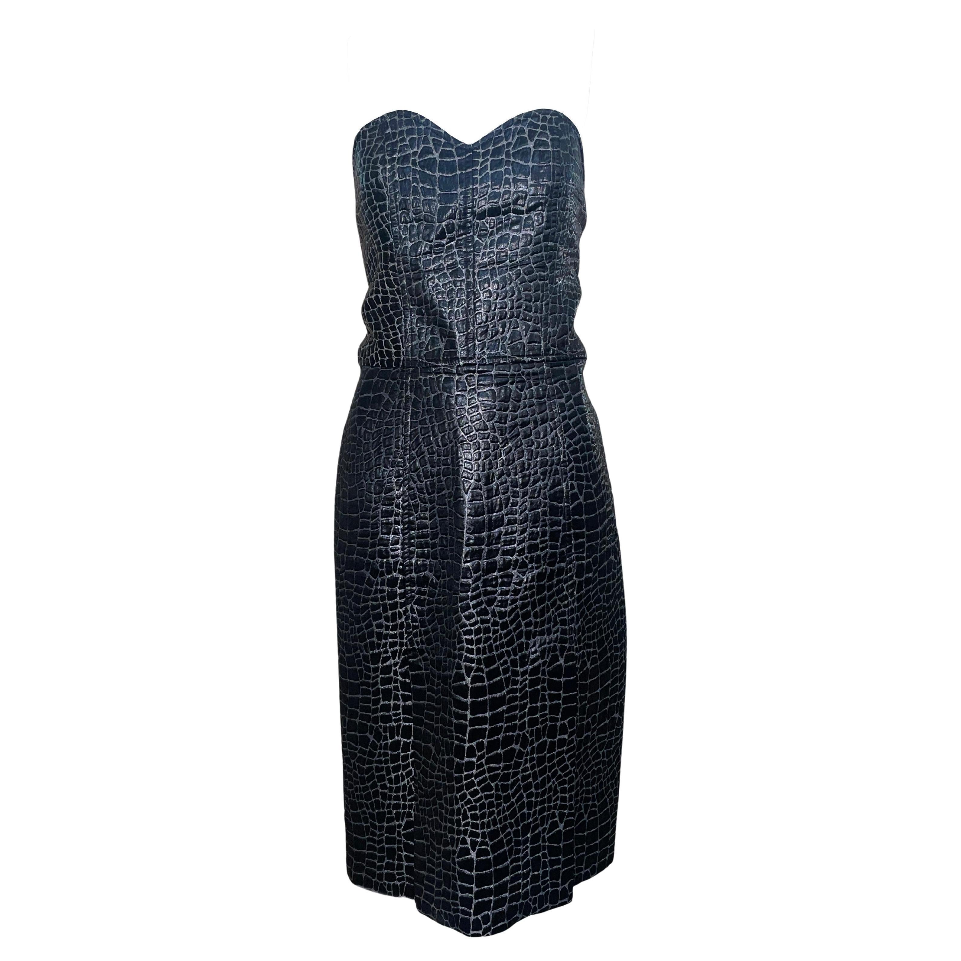 Robe bustier en crocodile gaufré de Patrick Kelly, années 1980 en vente