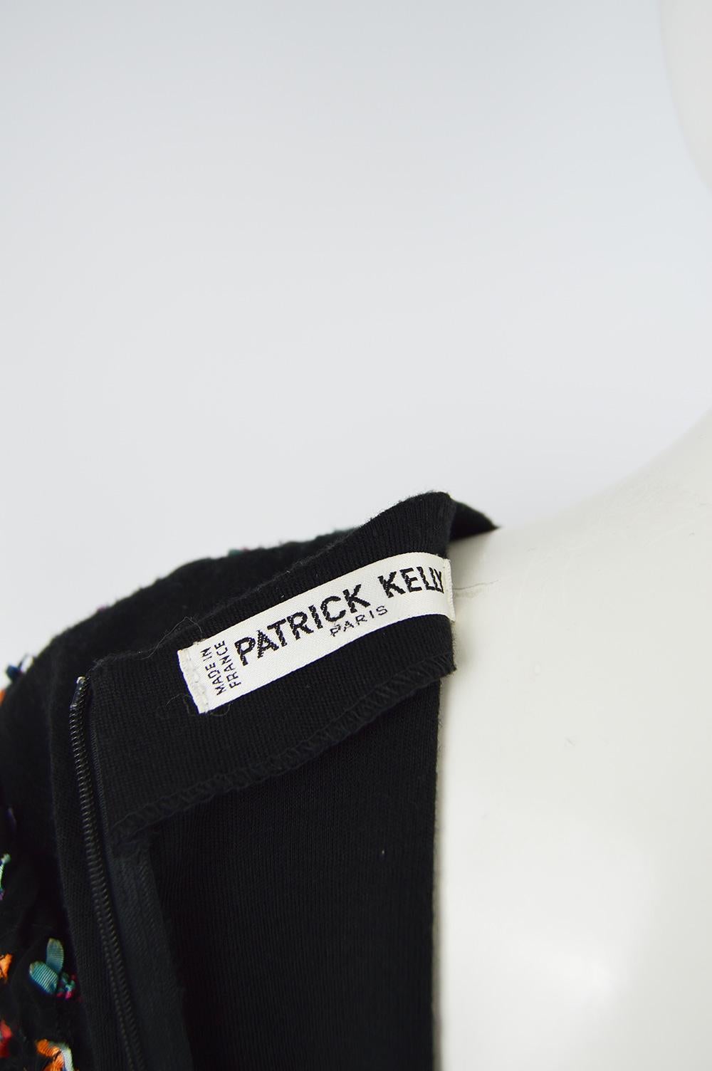 Patrick Kelly Fall 1988 Ribbon on Organza & Black Knit Bodycon Vintage Dress 4