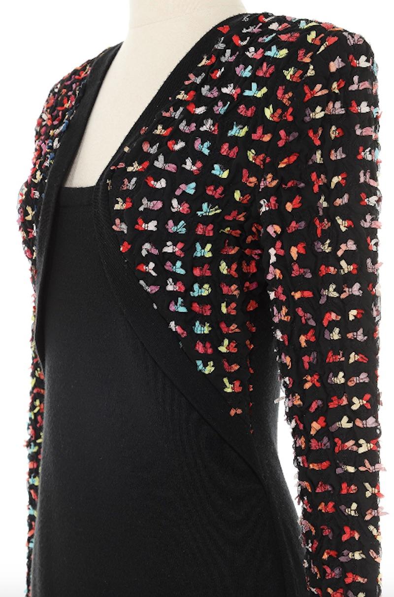 Patrick Kelly Late 1980's Black Knit Dress with Multi Colored Sleeves In Excellent Condition For Sale In New York, NY