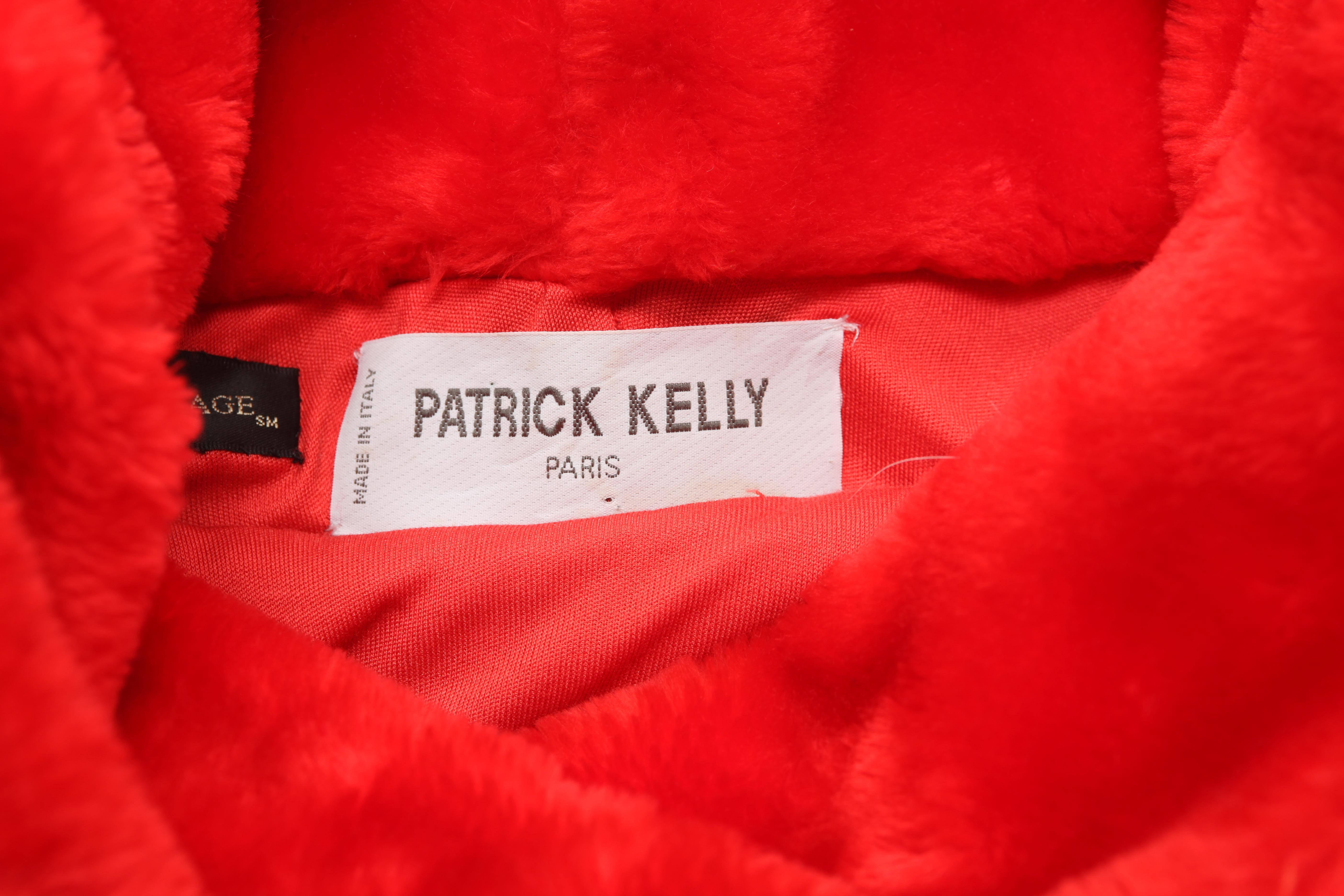 Patrick Kelly Red Faux Mouton Bodice with Funnel Collar, c.1980s In Good Condition In New York, NY