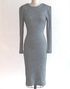 Patrick Kelly Silver Grey Metallic Bodycon Knit Midi Dress with Scoop Back, 1980