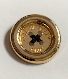 Patrick Kelly Vintage 1980s Giant Button Brooch Gold and Black Pin