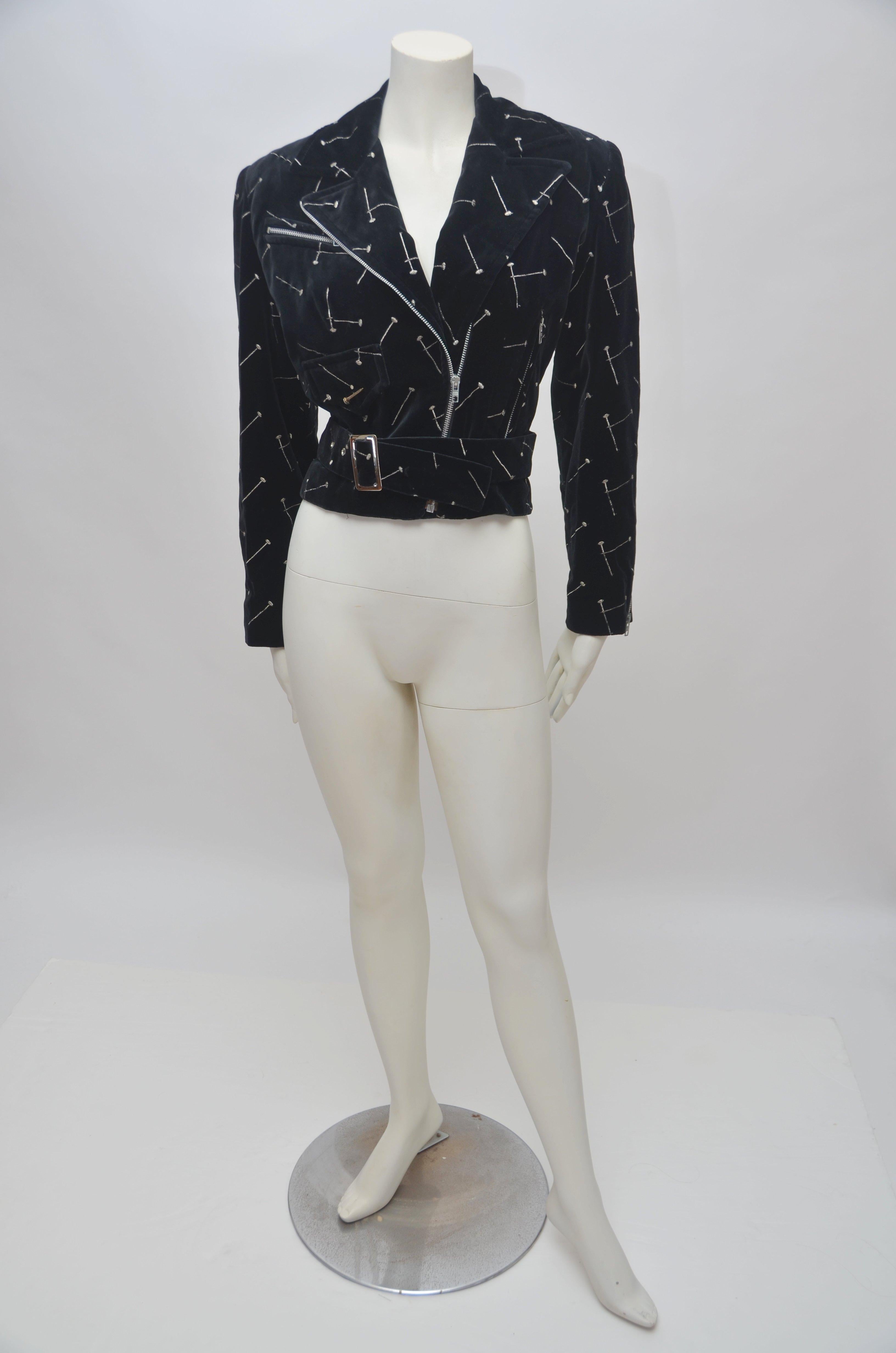  Patrick Kelly Vintage 1988 Black Jacket w/ Gold & Silver Embroidered Nails In Excellent Condition In New York, NY