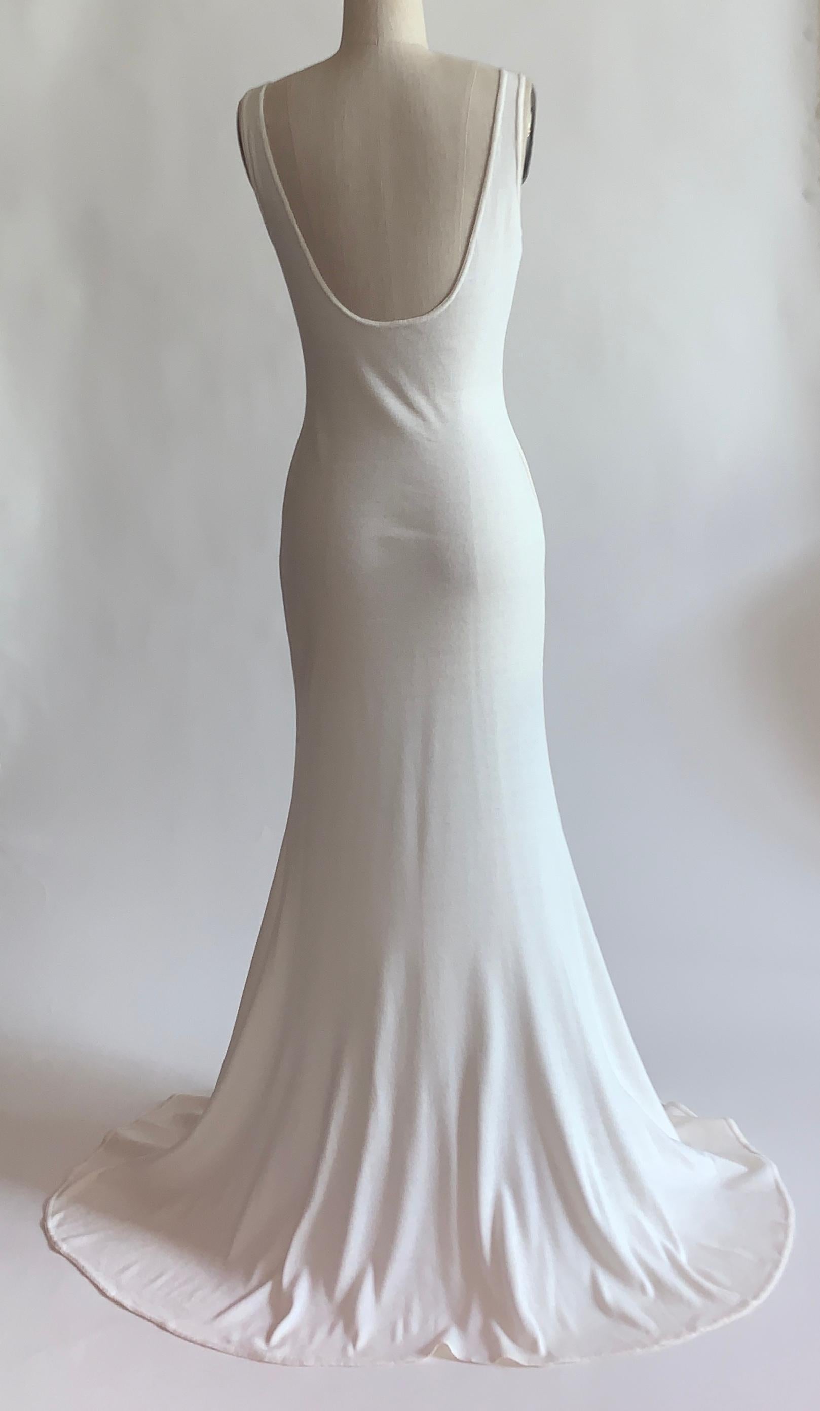 Patrick Kelly White Knit High Low Hem Scoop Back Body-Con Maxi Dress, 1980s  In Good Condition In San Francisco, CA