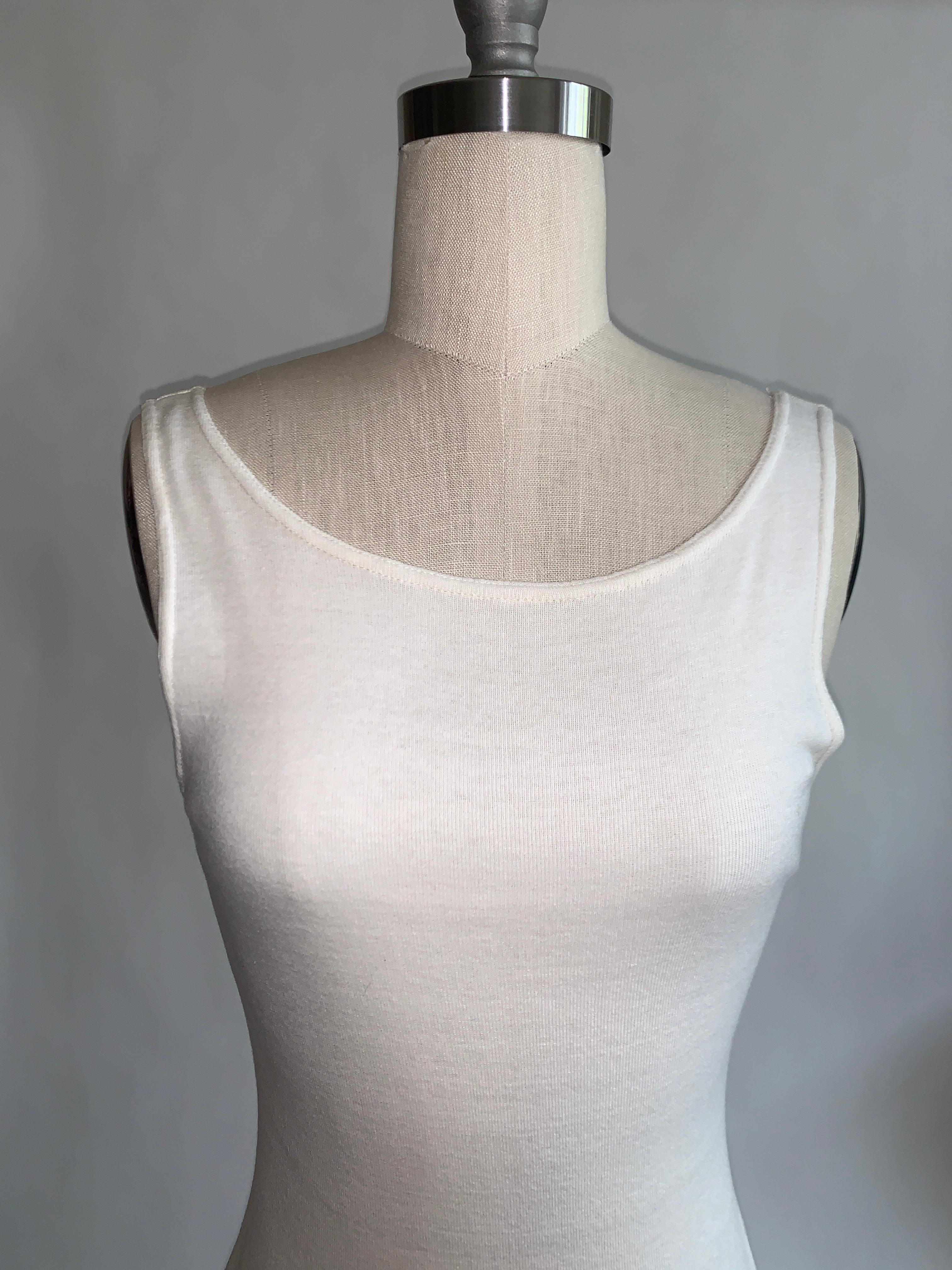 Women's Patrick Kelly White Knit High Low Hem Scoop Back Body-Con Maxi Dress, 1980s 
