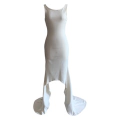 Vintage Patrick Kelly White Knit High Low Hem Scoop Back Body-Con Maxi Dress, 1980s 