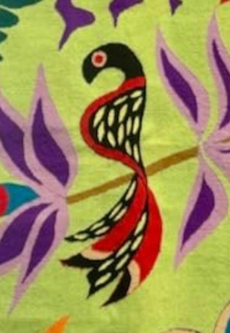 Brazilian Patrick Kennedy Bahia Tapestry of Bird and Flowers For Sale