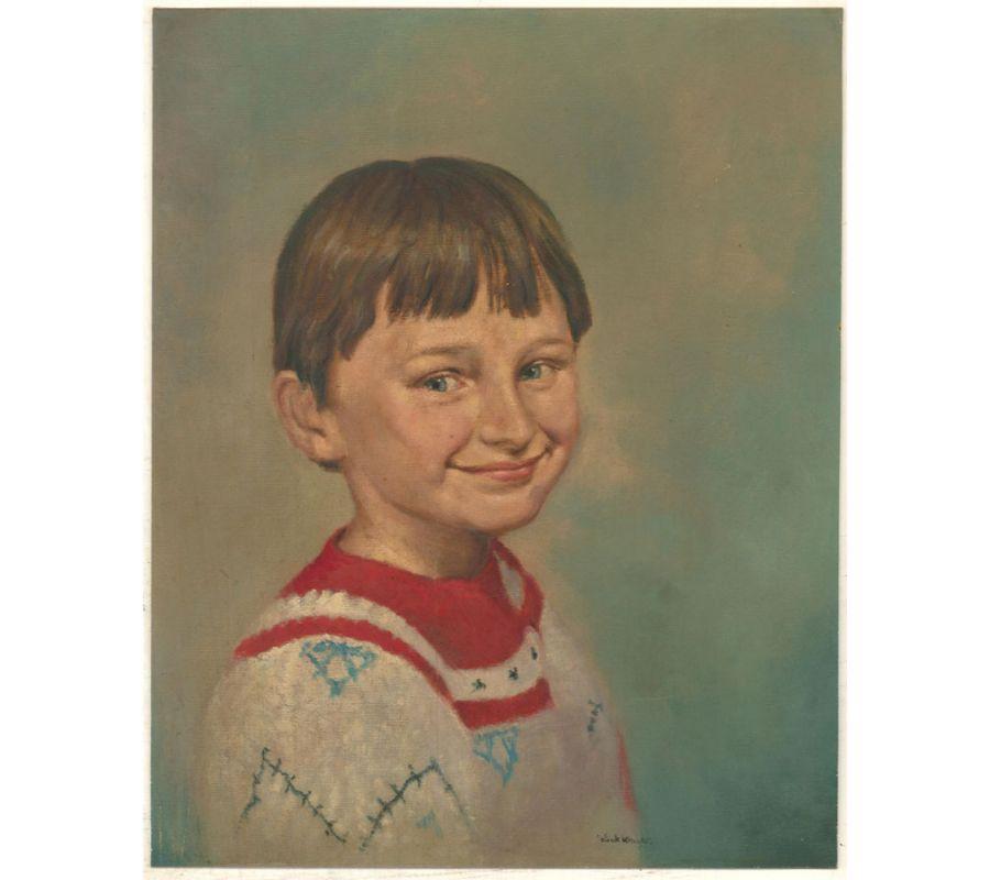 A charming portrait of a smiling boy. Signed to the lower-right edge. On canvas board.
