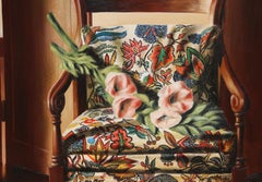 Le Fauteuil aux Fleurs, natura morta ad olio fotorealista di Patrick Le Flohic