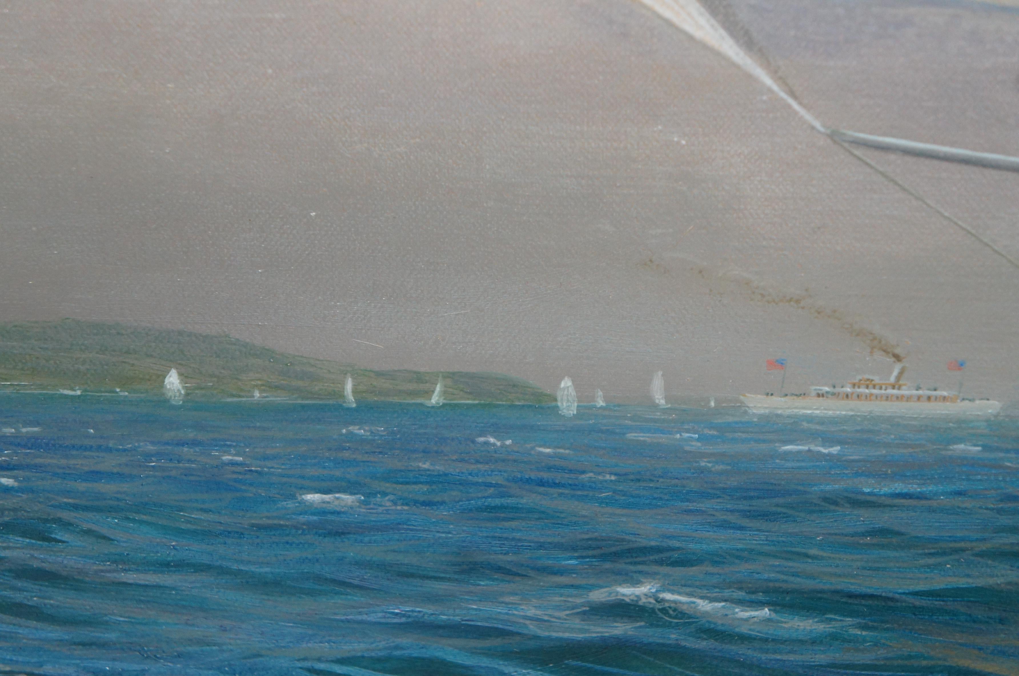 20th Century Patrick Livingstone Realist Maritime Oil Painting Yacht Racing Seascape Sailing
