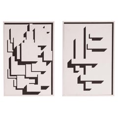 Patrick Mather Hard-Edge Black and White Acrylic Painting, Pair