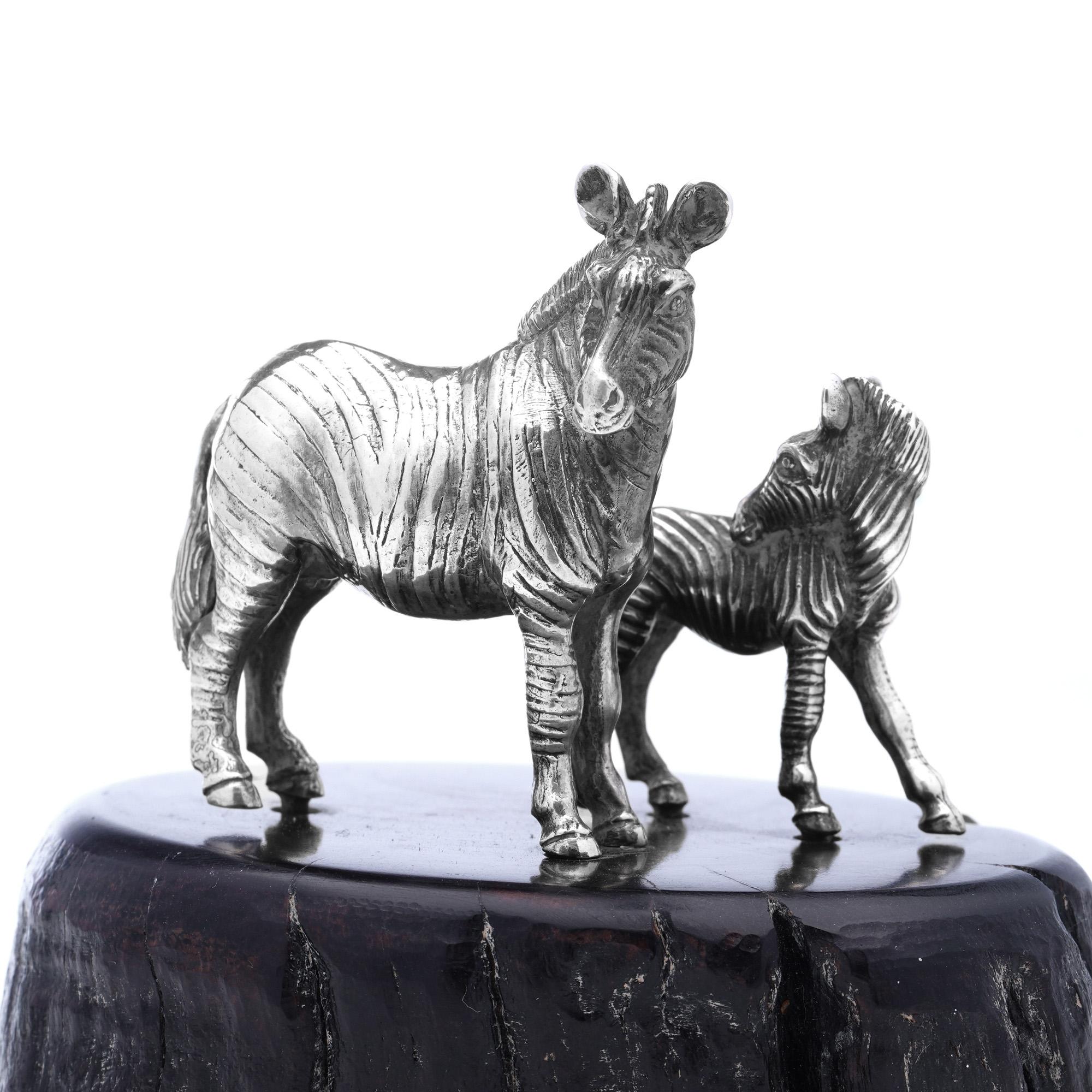 Patrick Mavros  Figurine en argent sterling 925 zébrée et sarcelle sur socle en bois noir Bon état - En vente à Braintree, GB