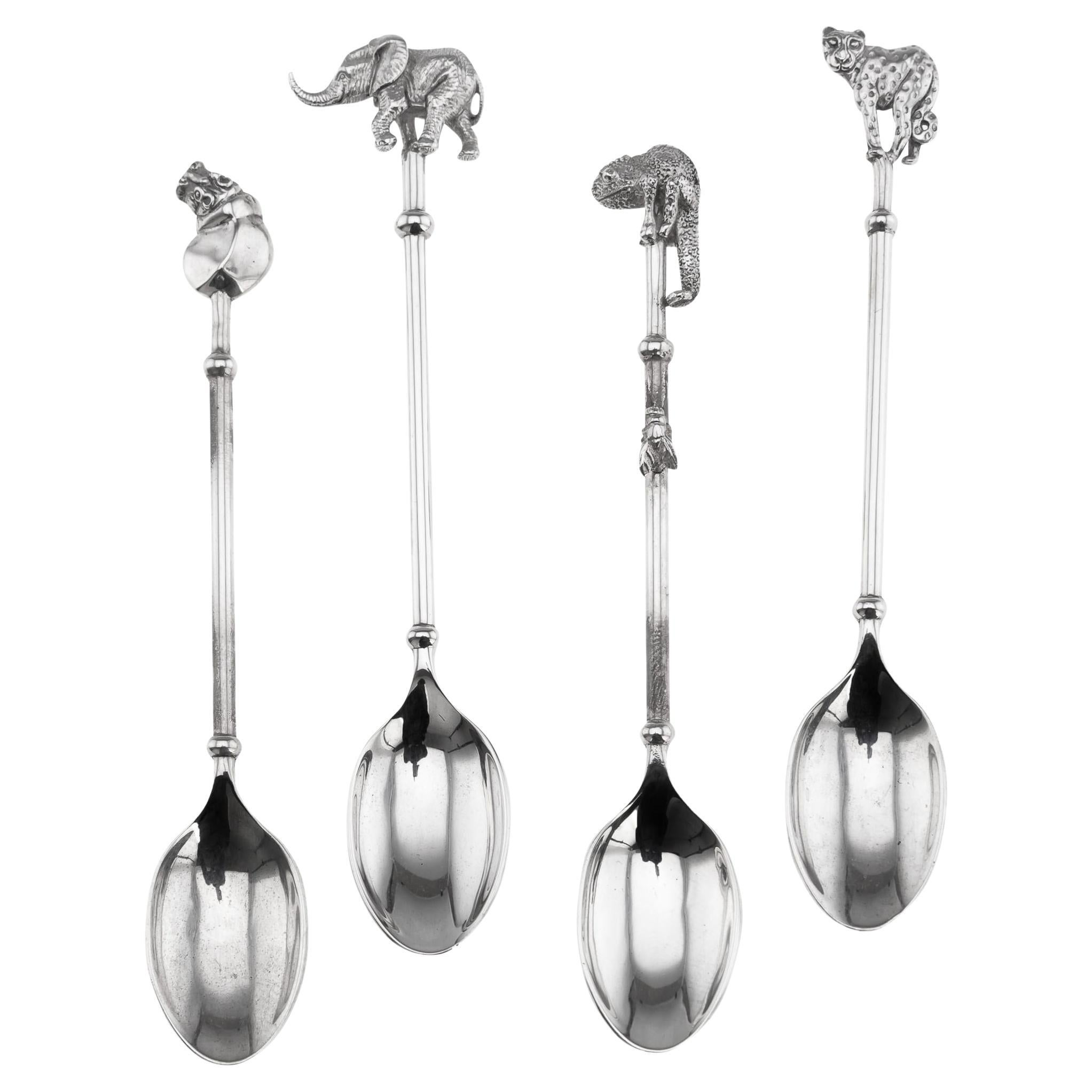 Patrick Mavros massivem Silber Satz von vier Neuheit Tier Kaffeelöffel im Angebot