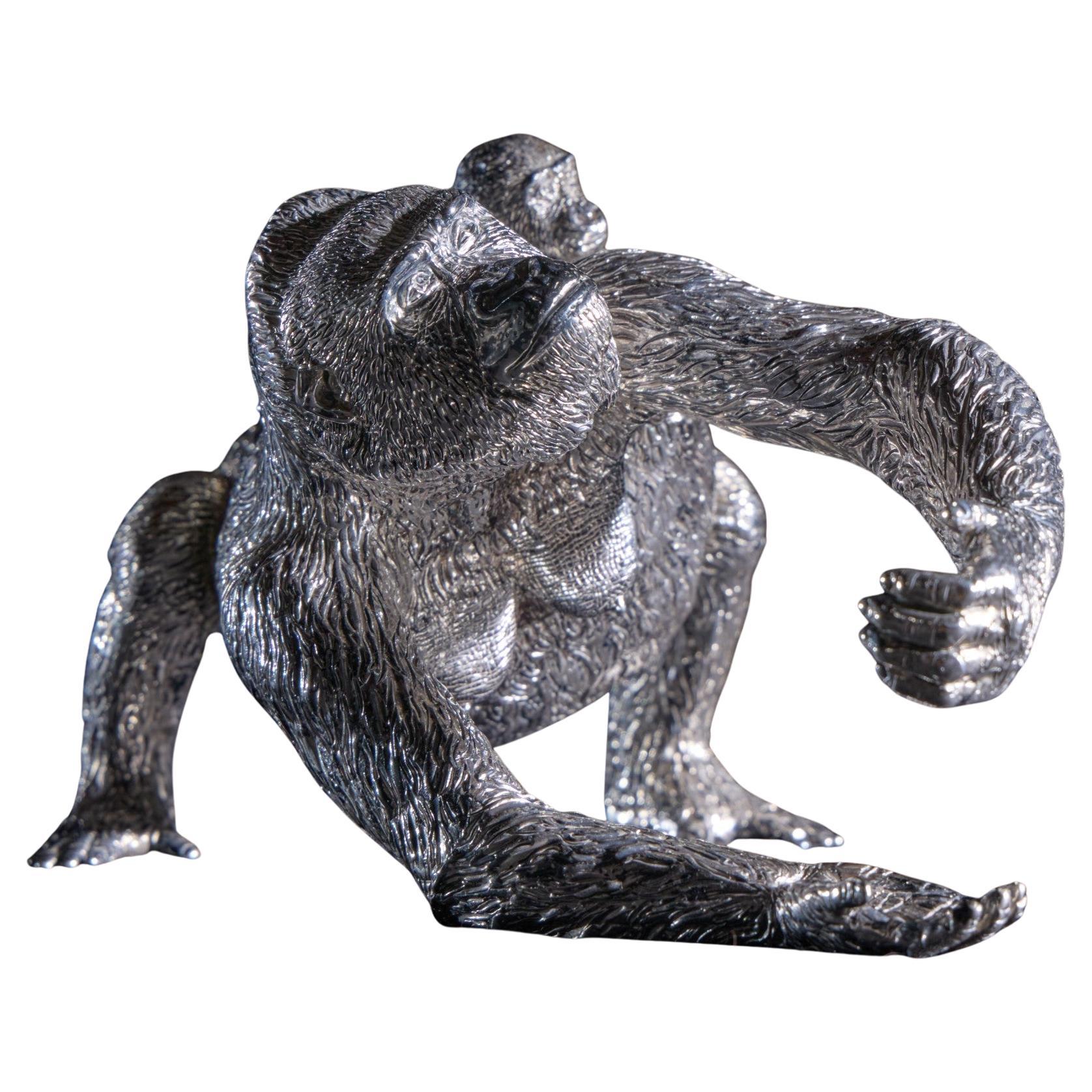 Patrick Mavros Solid Sterling Silver Silverback Gorilla with Baby Sculpture