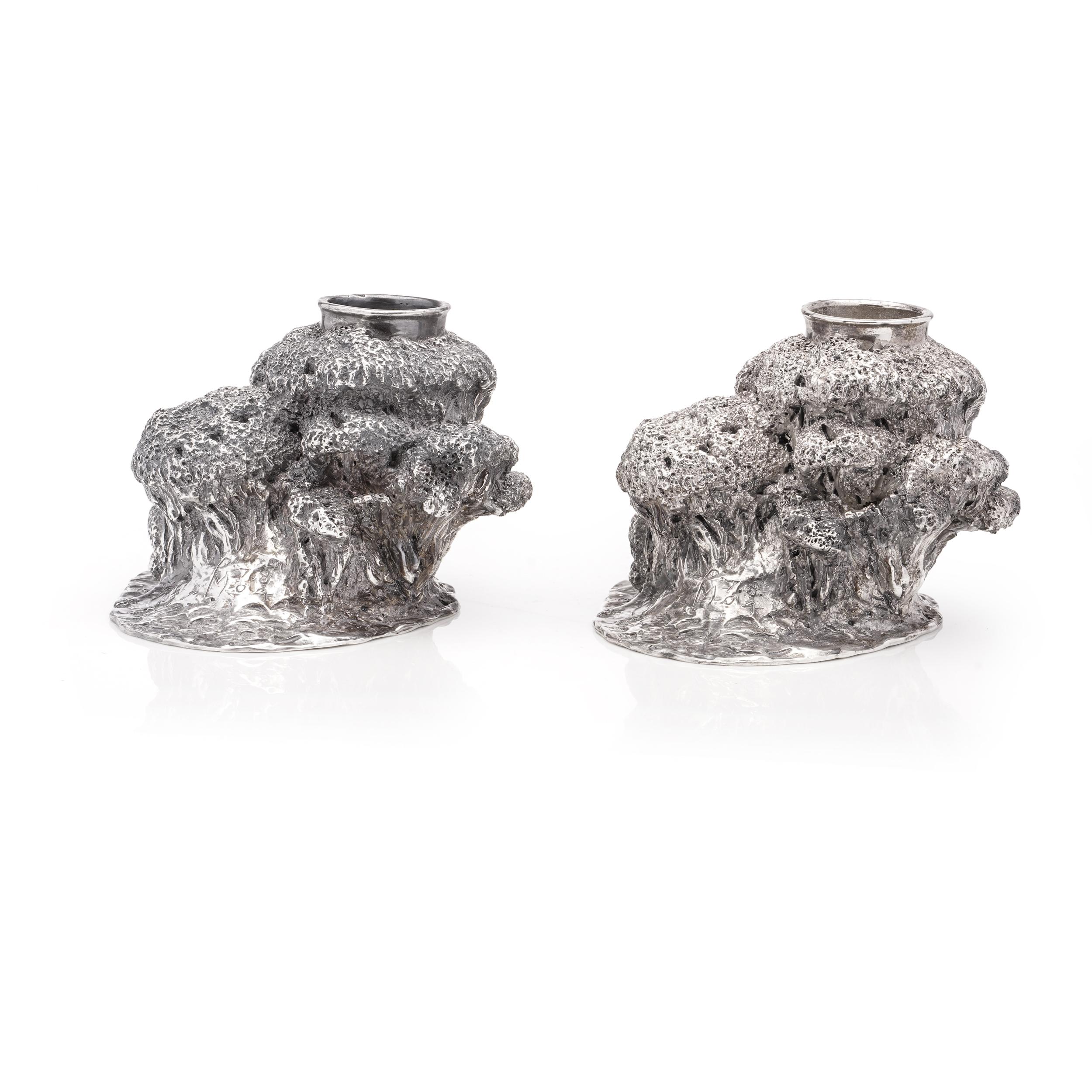 Contemporary Patrick Mavros sterling silver pair of highly textured African trees/plants For Sale