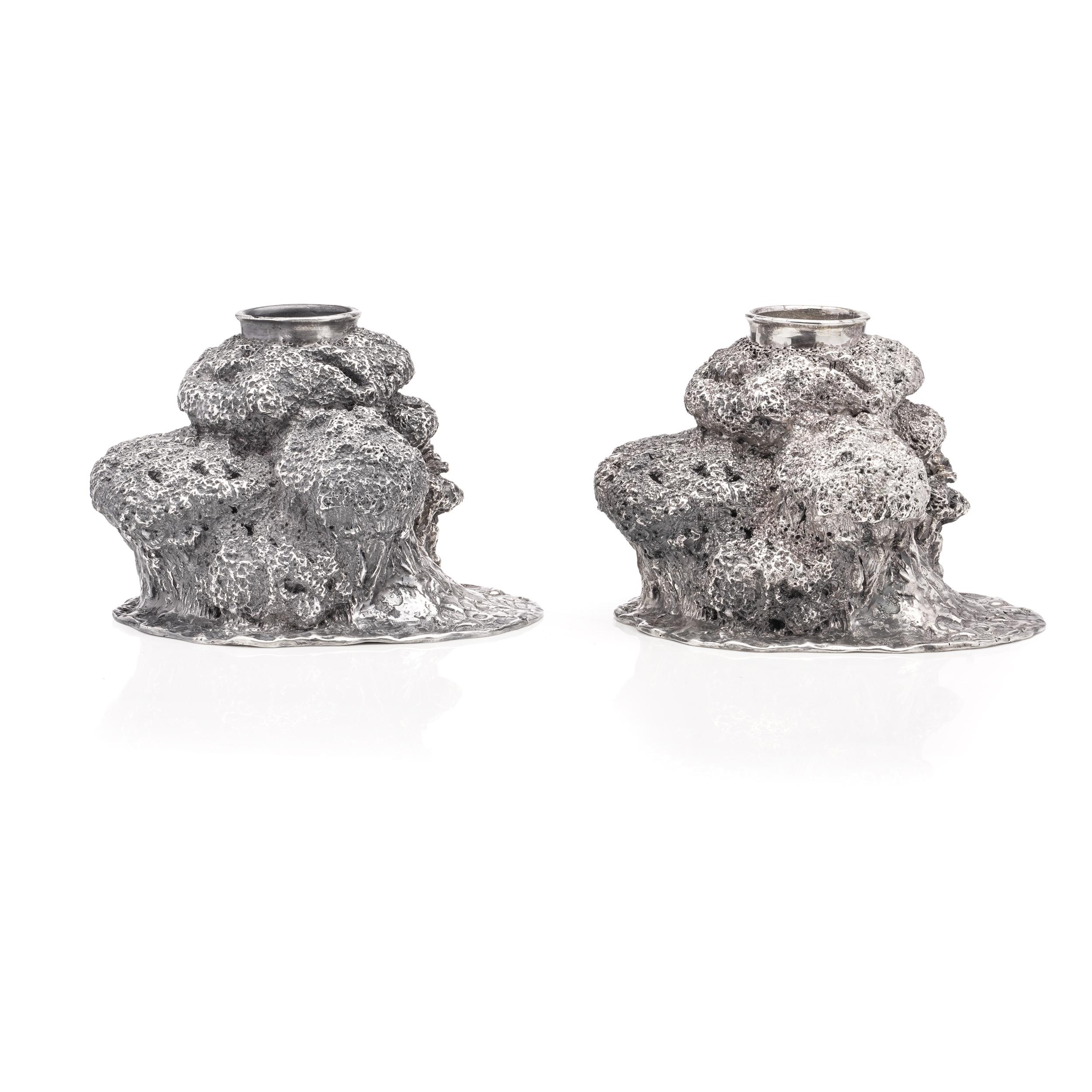 Silver Patrick Mavros sterling silver pair of highly textured African trees/plants For Sale