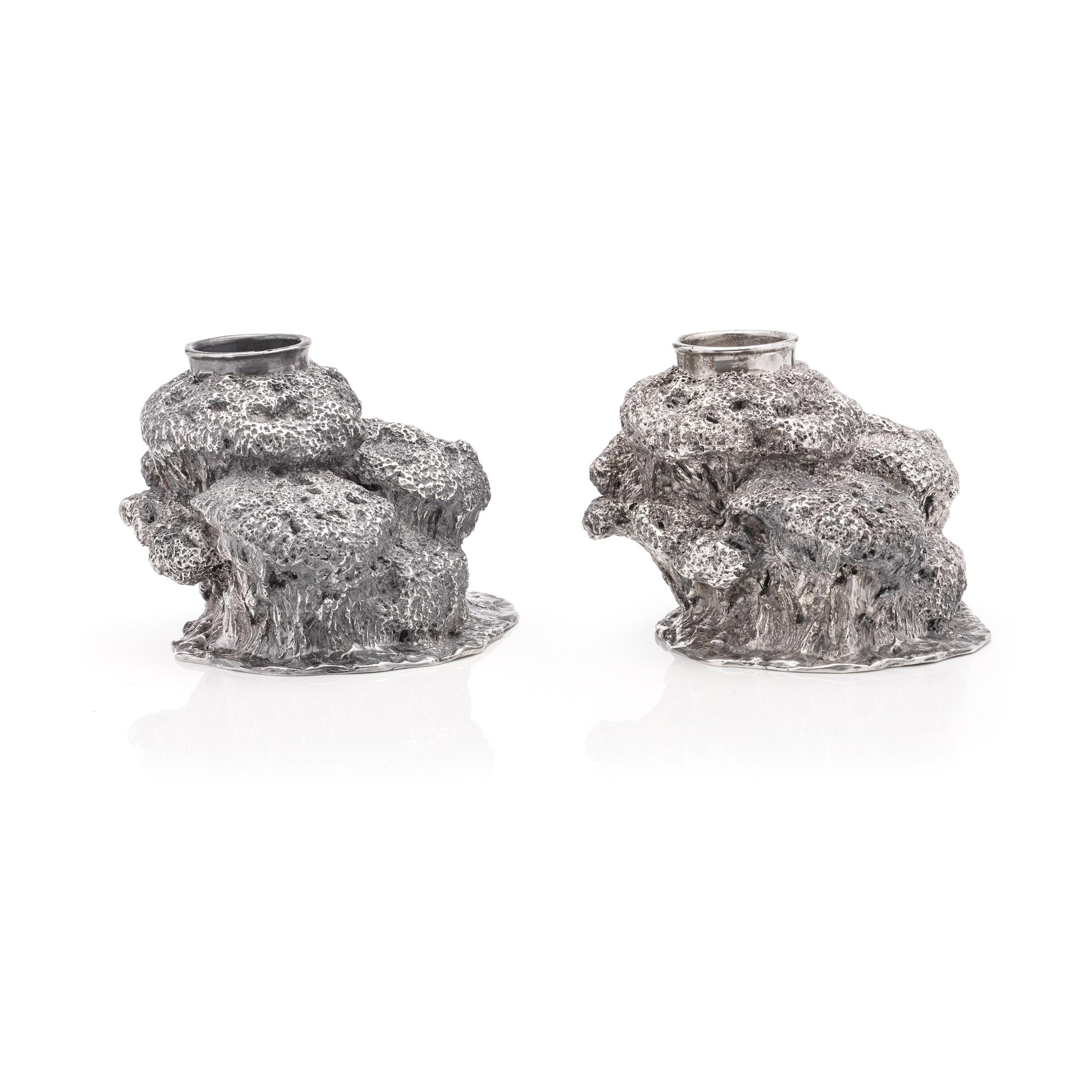 Patrick Mavros sterling silver pair of highly textured African trees/plants For Sale 1