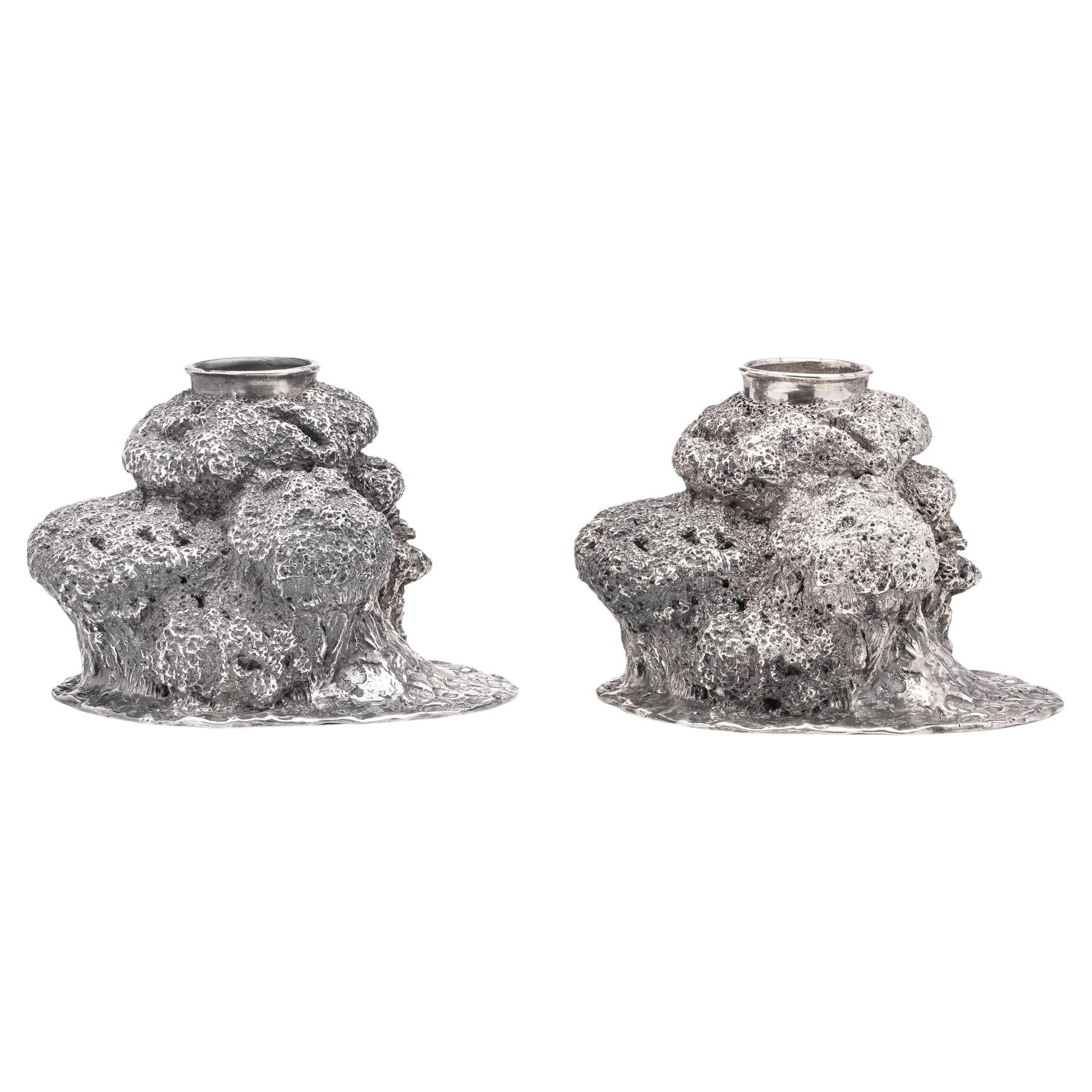 Patrick Mavros sterling silver pair of highly textured African trees/plants For Sale