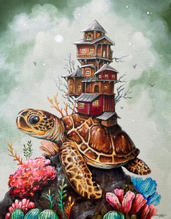 "Humilde morada" de Patrick Maxcy, Pintura acrílica, Tortuga marina