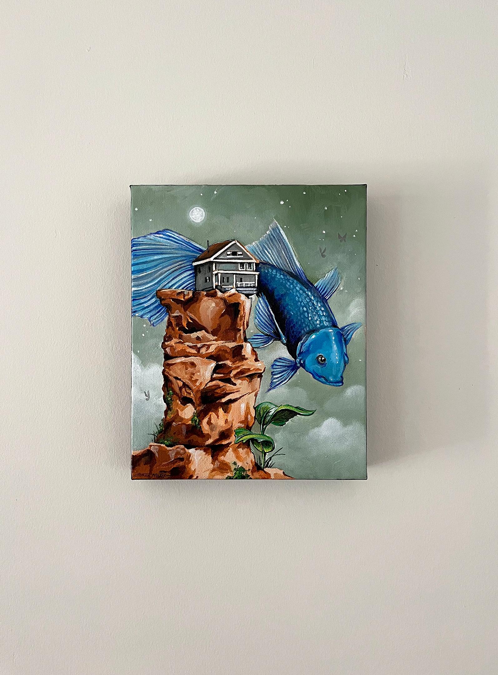 „Just Outside“ von Patrick Maxcy, Acrylgemälde, Blauer Fisch im Angebot 1