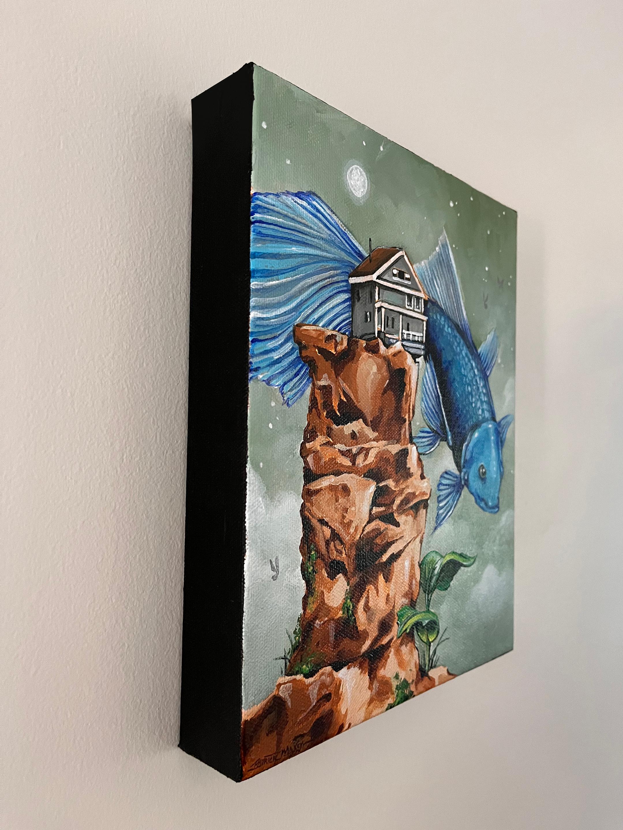 „Just Outside“ von Patrick Maxcy, Acrylgemälde, Blauer Fisch im Angebot 2
