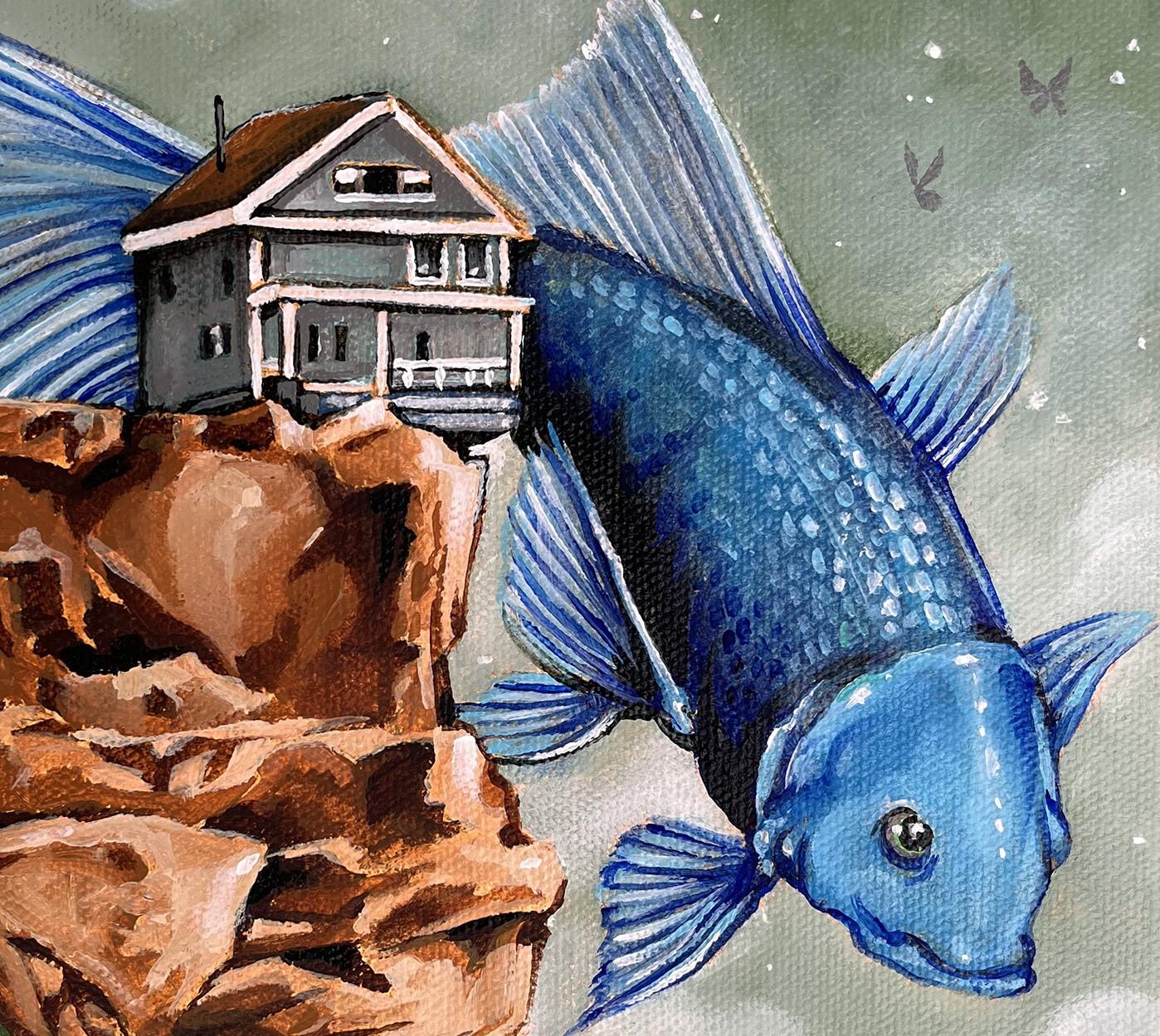 „Just Outside“ von Patrick Maxcy, Acrylgemälde, Blauer Fisch im Angebot 3