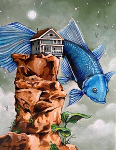 « Just Outside » de Patrick Maxcy, peinture acrylique, poisson bleu
