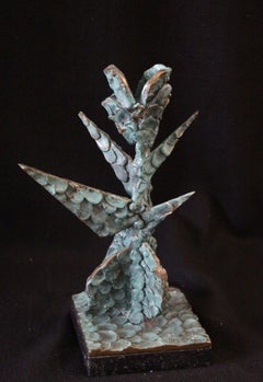 "Organic Form" Signed, Bronze Sculpture with Green Patina