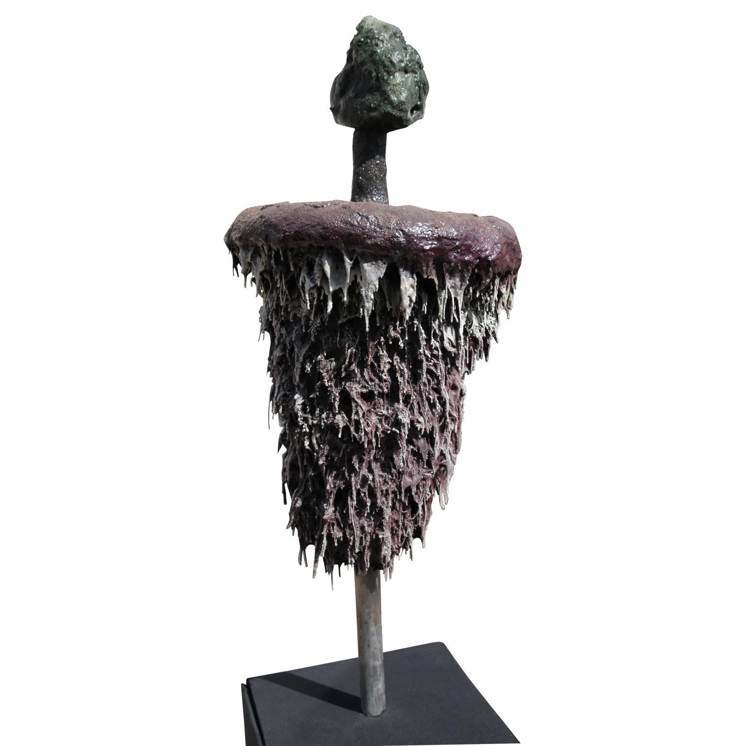 “Ballast for Memory” Dark Toned Avant-Garde Heavily Textured Clay Sculpture - Black Abstract Sculpture by Patrick McSwain
