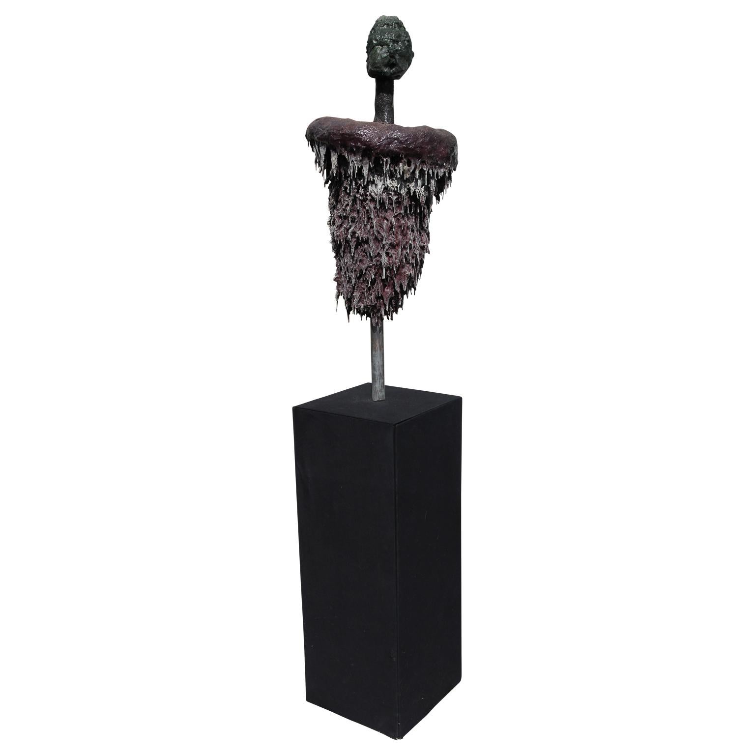 Patrick McSwain Abstract Sculpture - “Ballast for Memory” Dark Toned Avant-Garde Heavily Textured Clay Sculpture