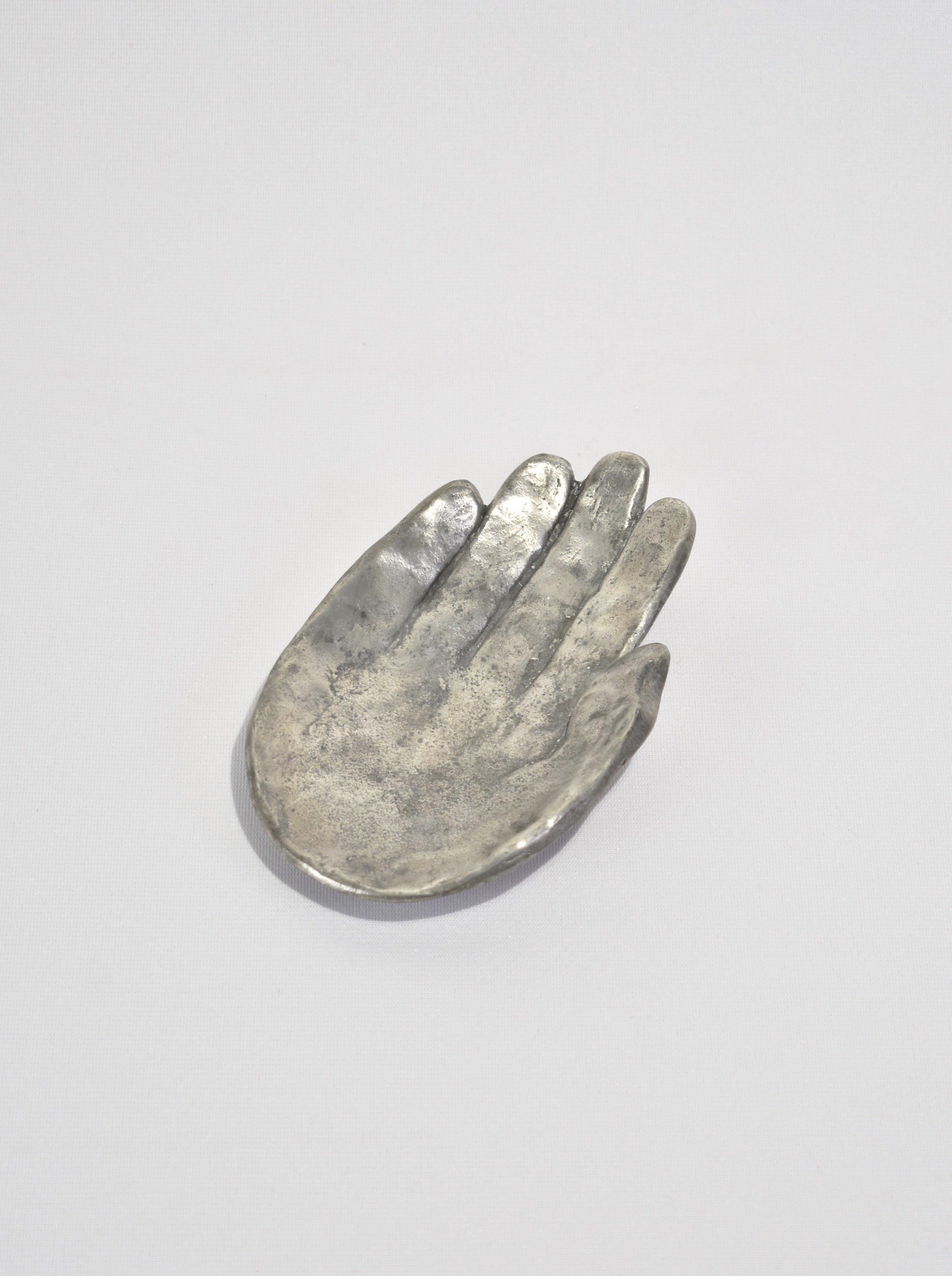 Rare, solid pewter life-size hand catchall by Patrick Meyer.