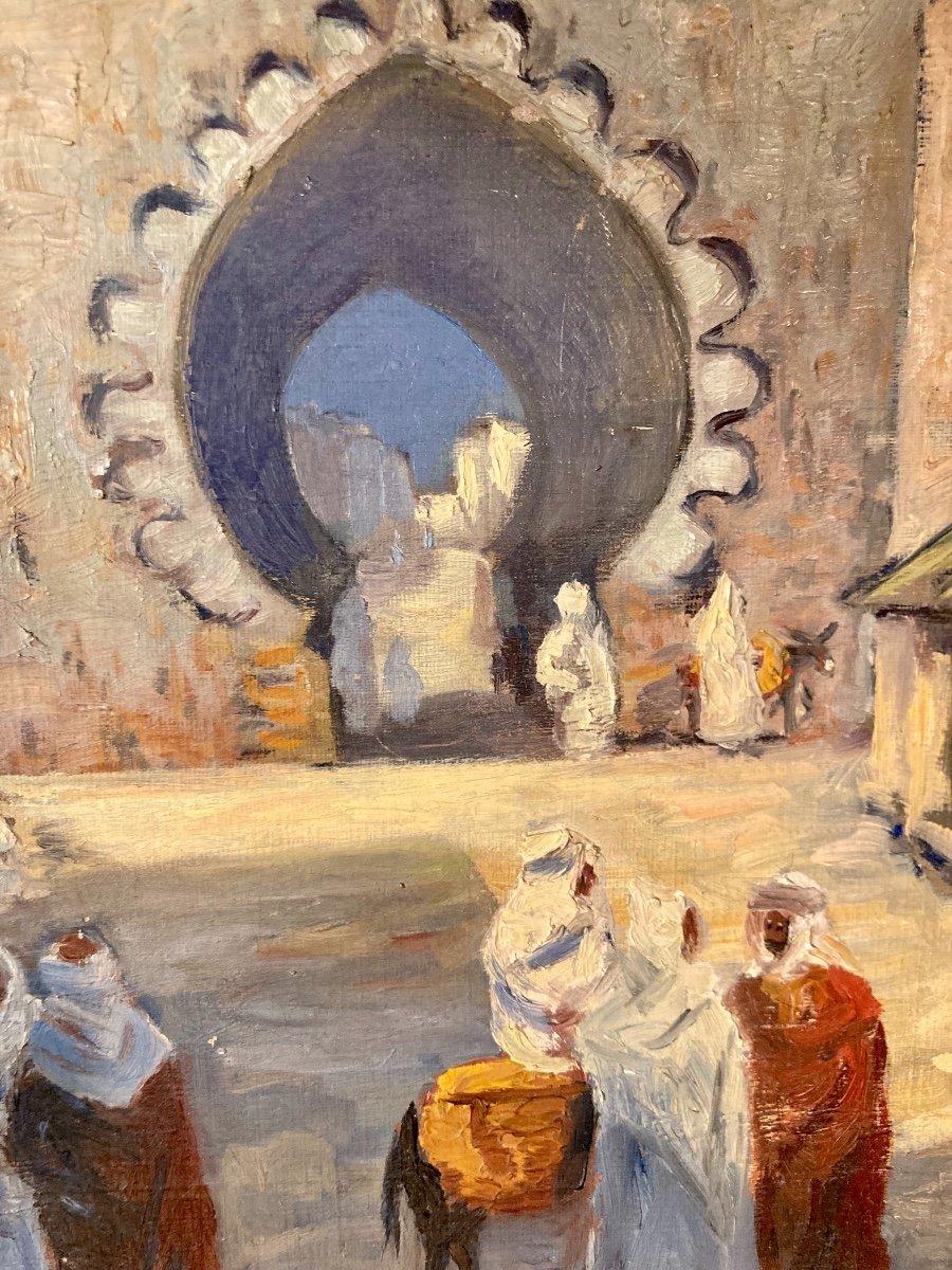 Street scene in Morocco, Original antique Orientalist painting, French Artist - Impressionist Painting by Patrick Mussa