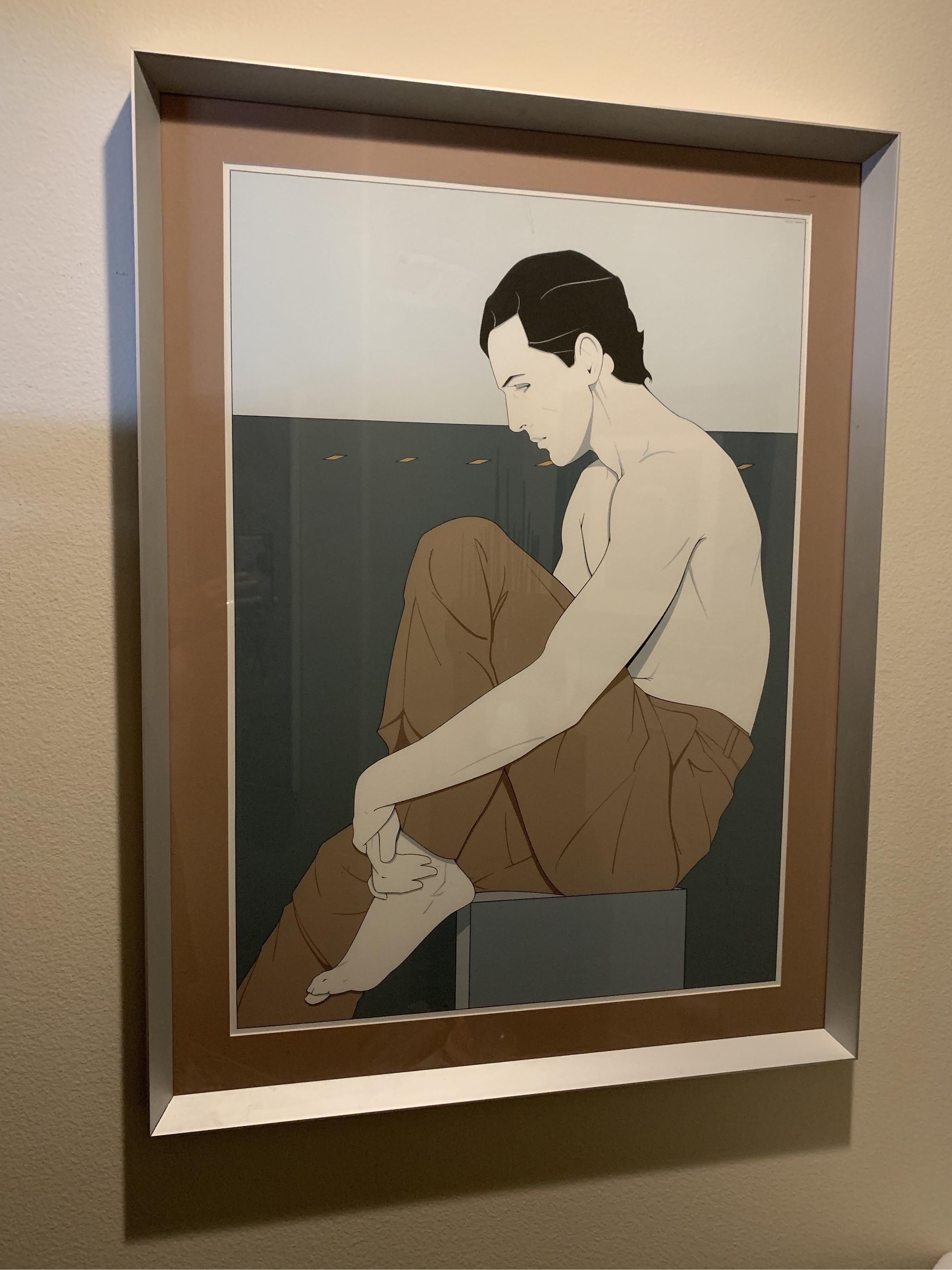 I have owned this Patrick Nagel original silkscreen “Seated Man” since it was released in 1981. I was in fashion college then and Patrick and his beautiful wife were my neighbors. We became friends and I got prints and I made him shirts. He died way