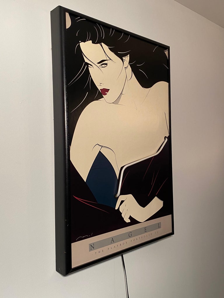 Patrick Nagel Print with Pink Neon Accent, 1980s at 1stDibs