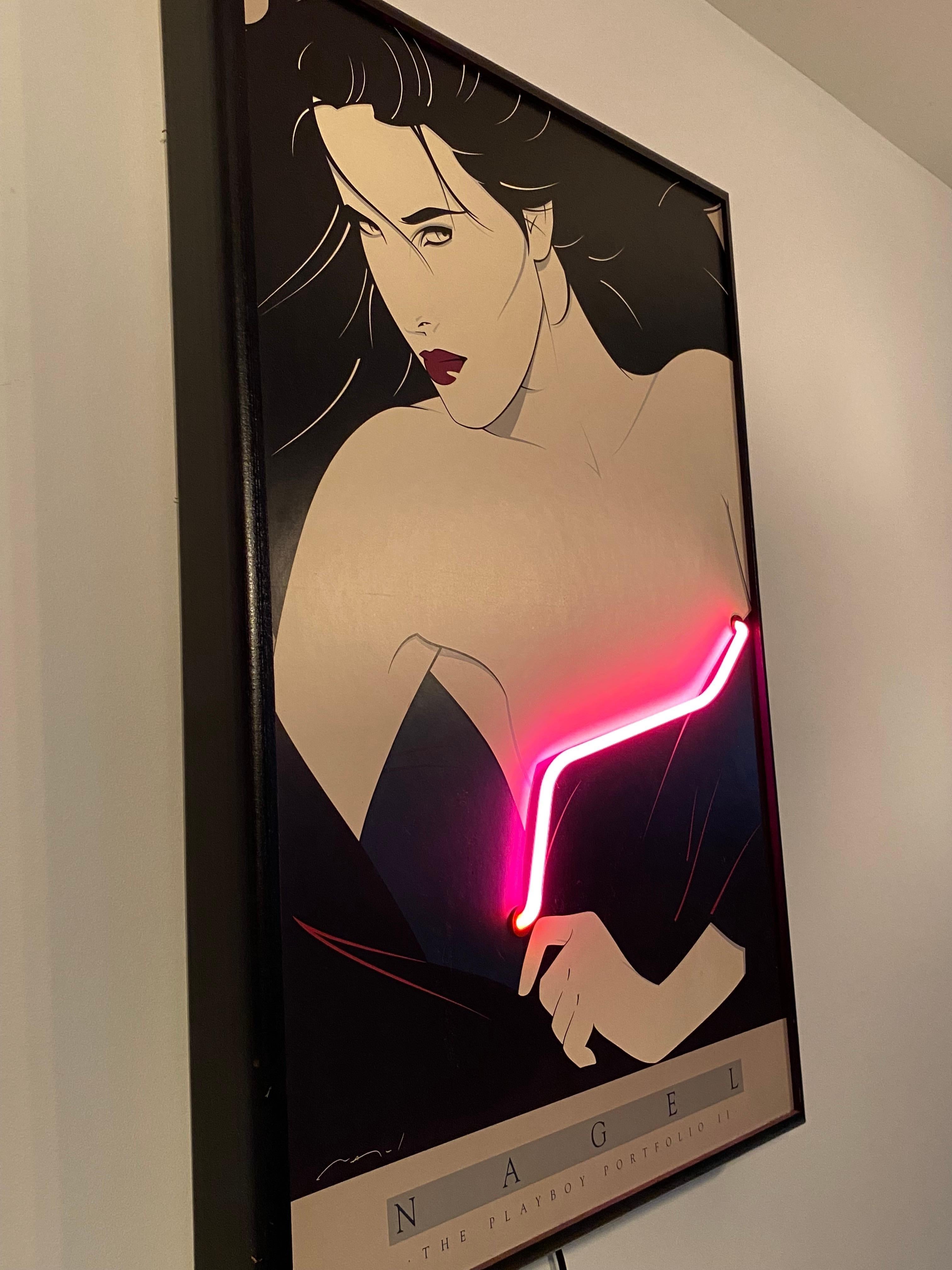 Patrick Nagel Print with Pink Neon Accent, 1980s In Good Condition In Miami, FL