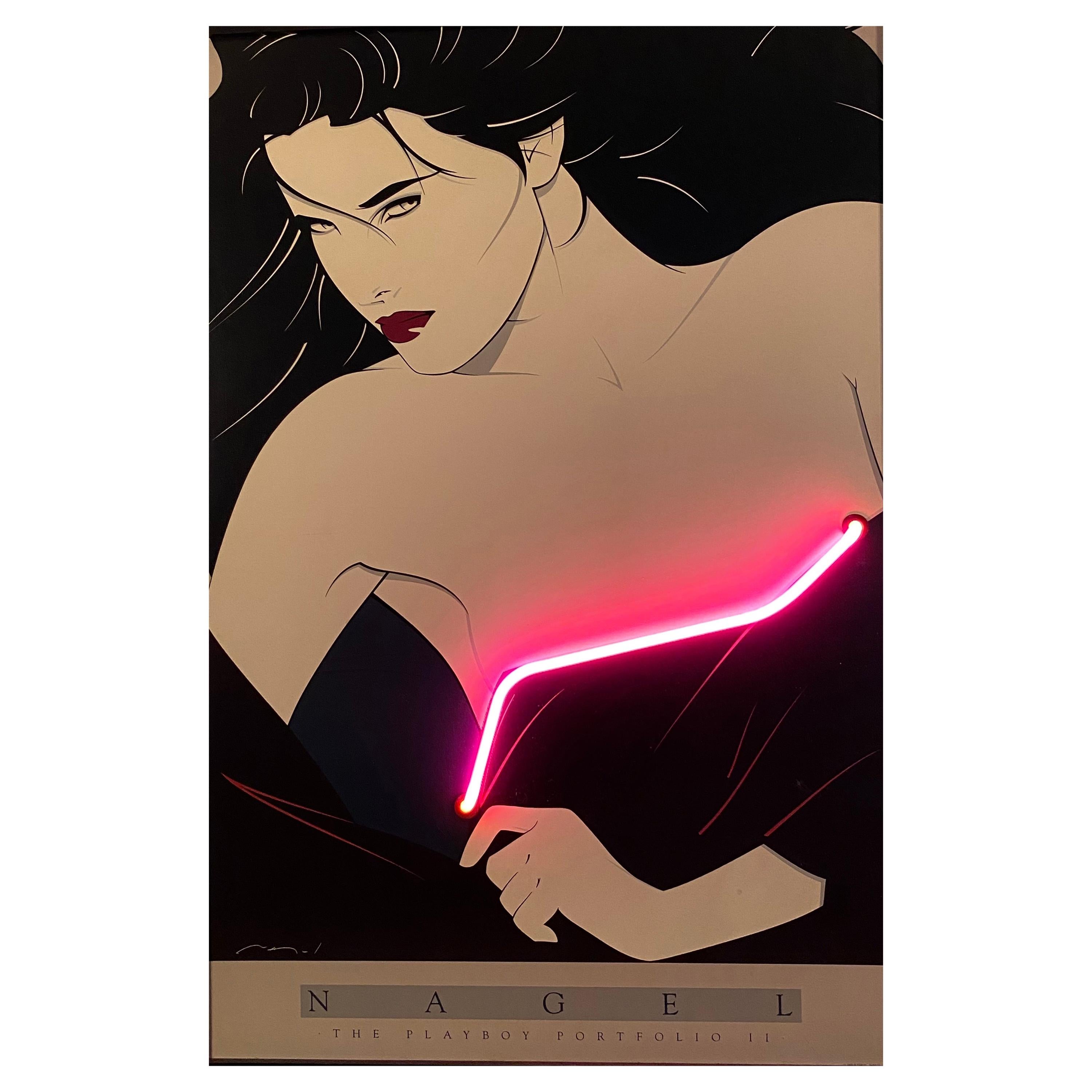 Patrick Nagel Print with Pink Neon Accent, 1980s