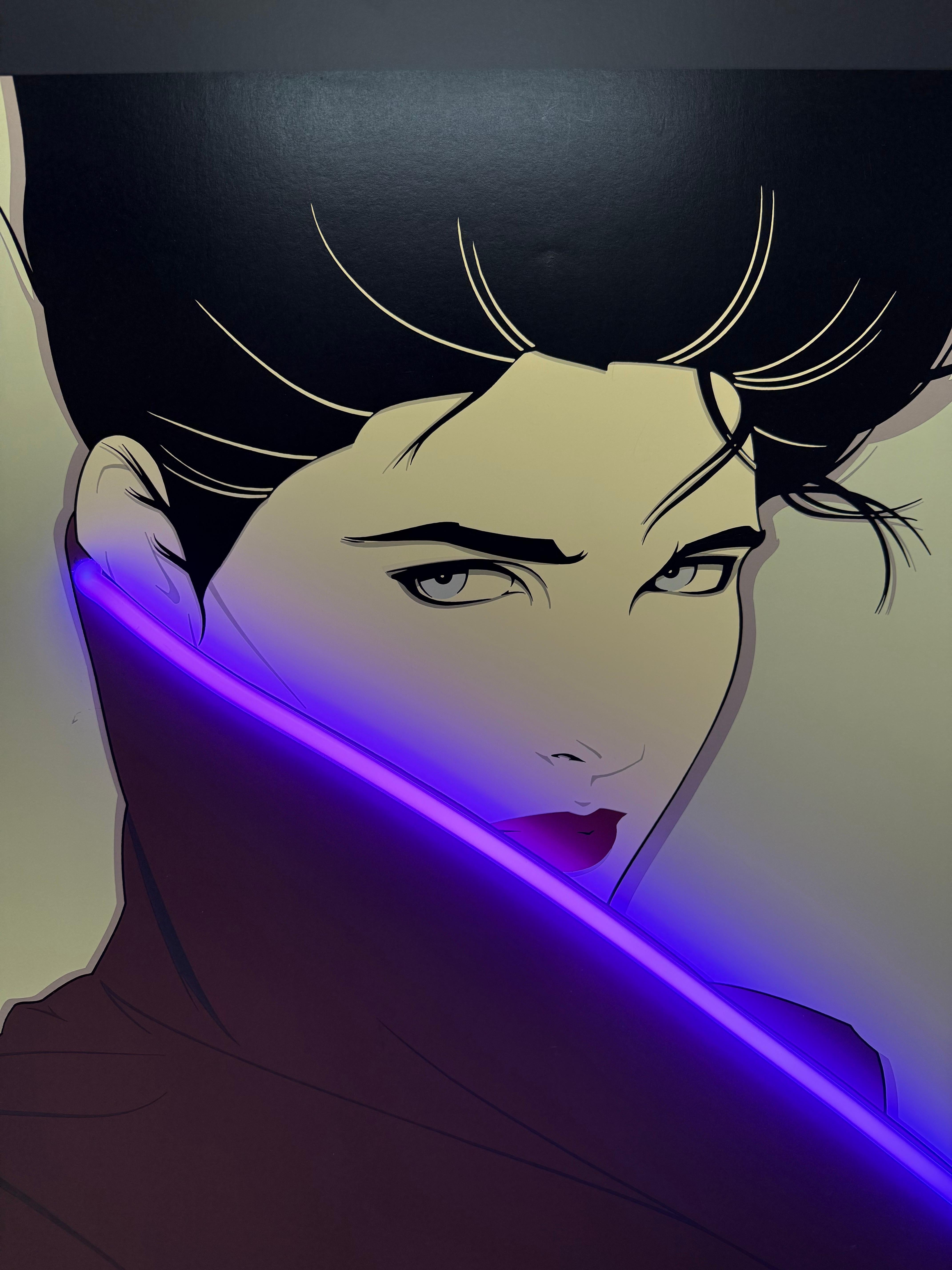 Patrick Nagel Print With Purple Neon Accent, 1980s For Sale 3