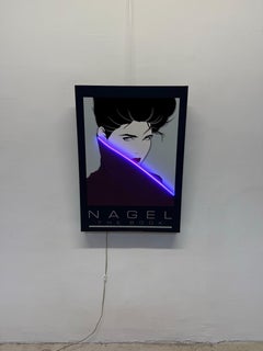 Patrick Nagel Print With Purple Neon Accent, 1980s