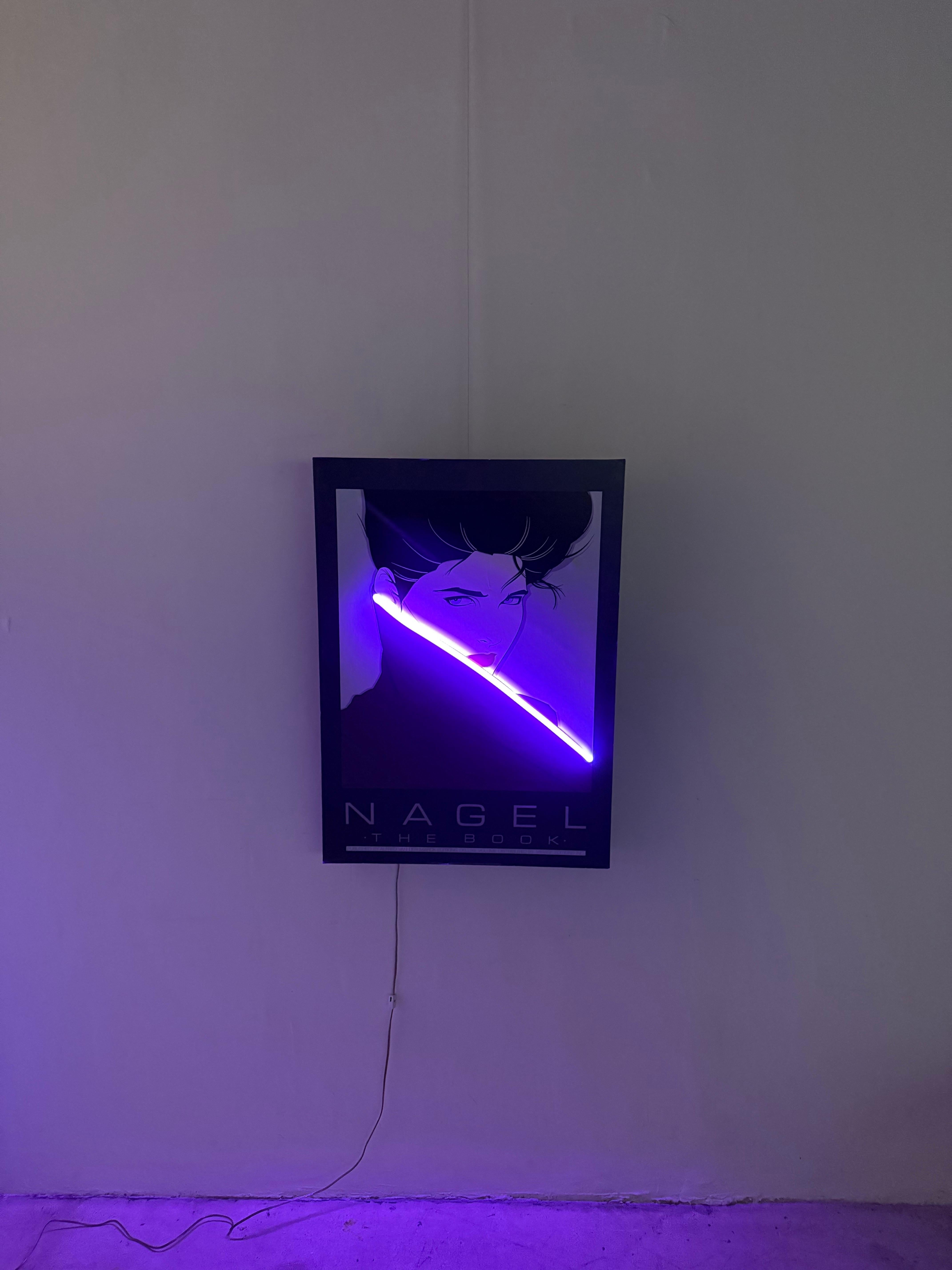 Post-Modern Patrick Nagel Print With Purple Neon Accent, 1980s For Sale