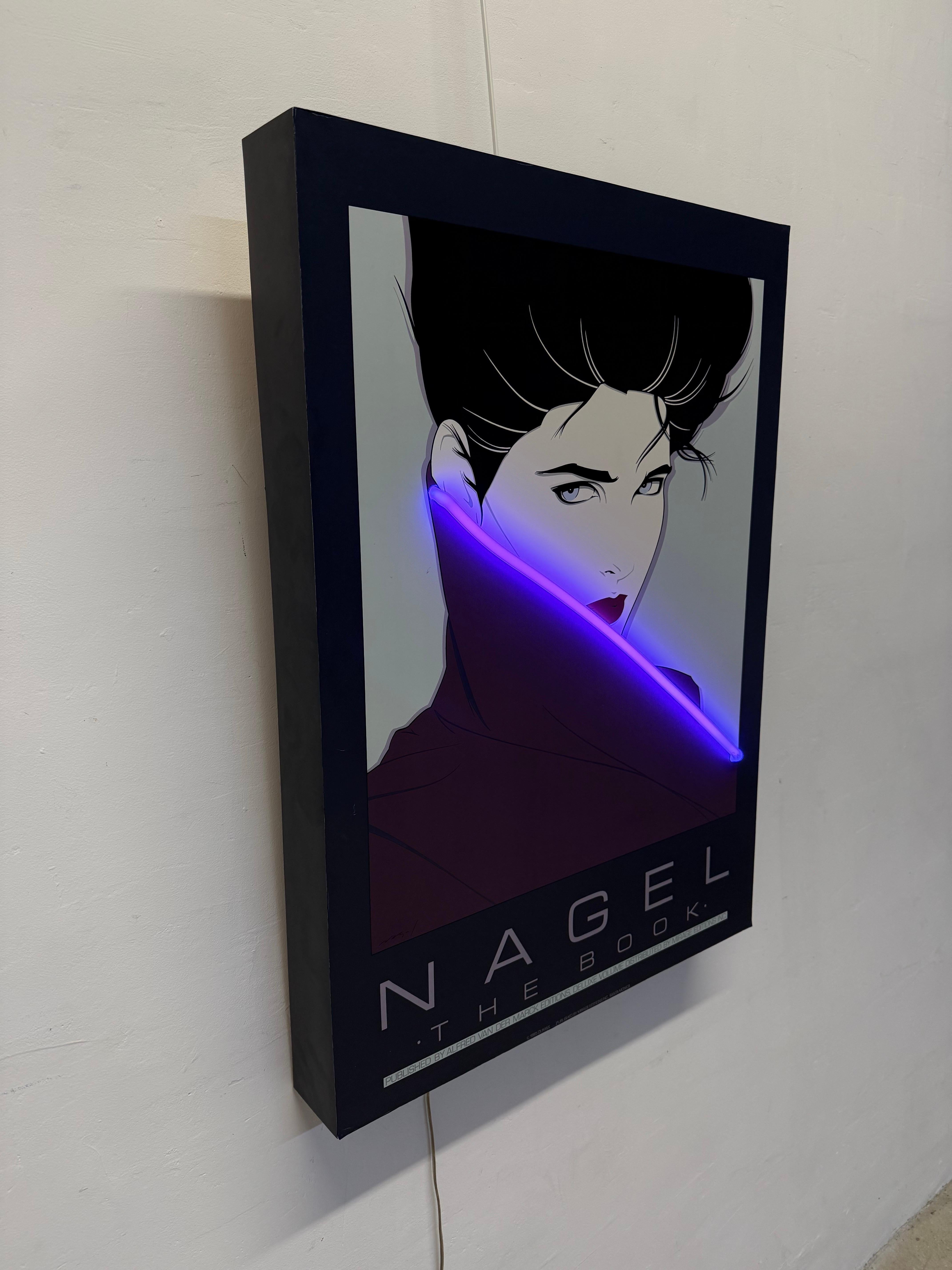 Glass Patrick Nagel Print With Purple Neon Accent, 1980s For Sale