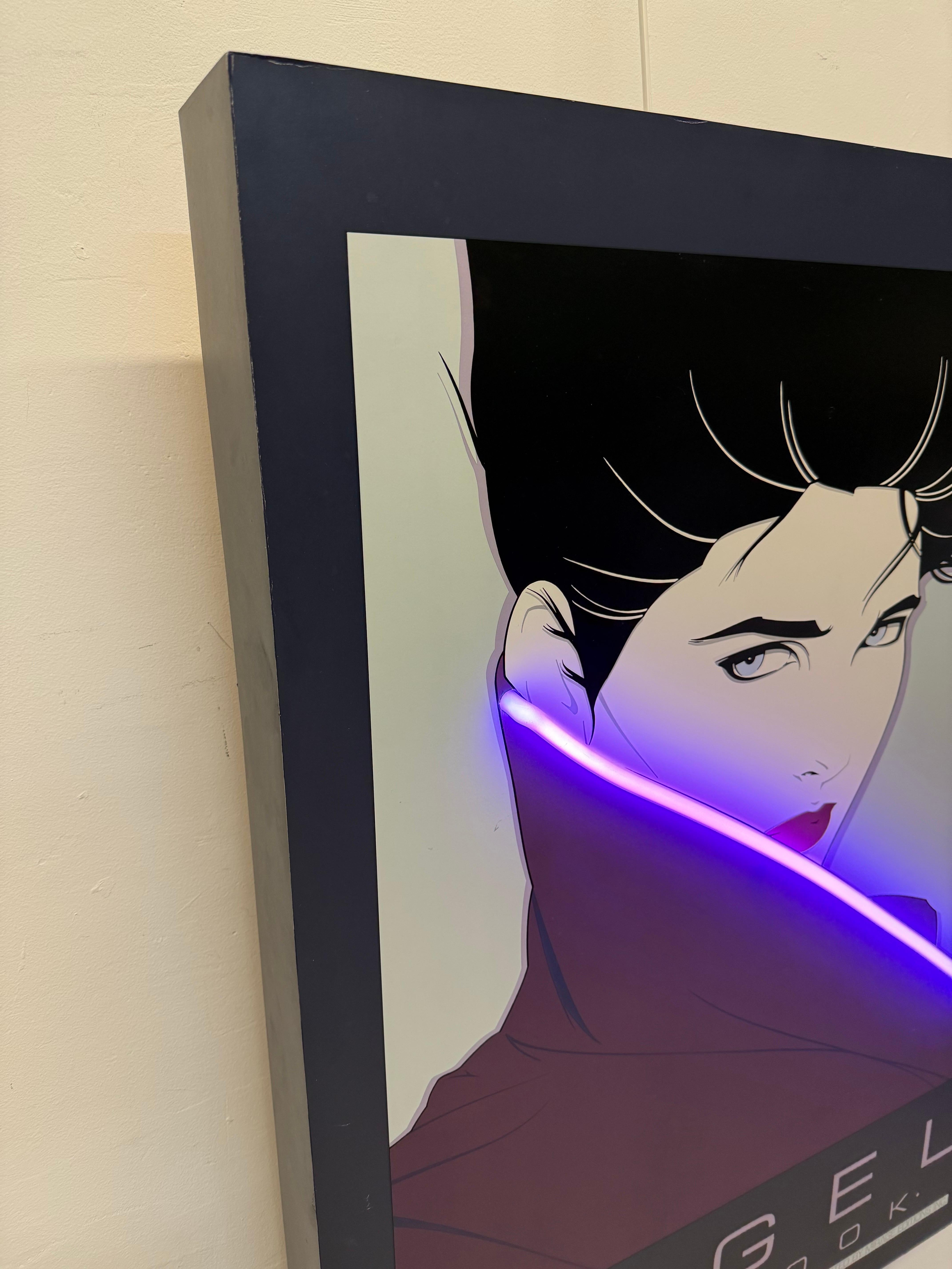 Patrick Nagel Print With Purple Neon Accent, 1980s For Sale 1