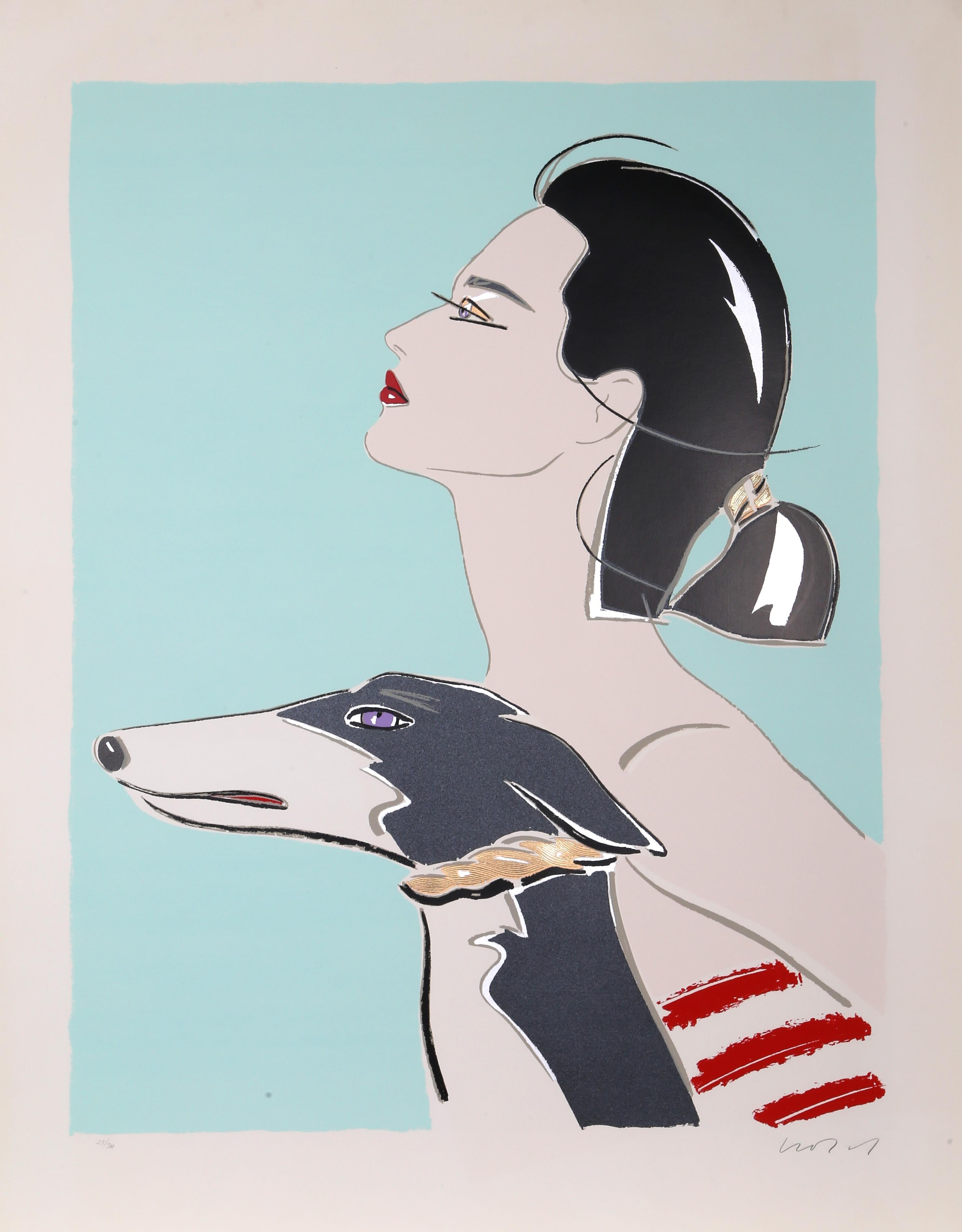 Levrier (Italiener Windhund), Siebdruck von Patrick Nagel