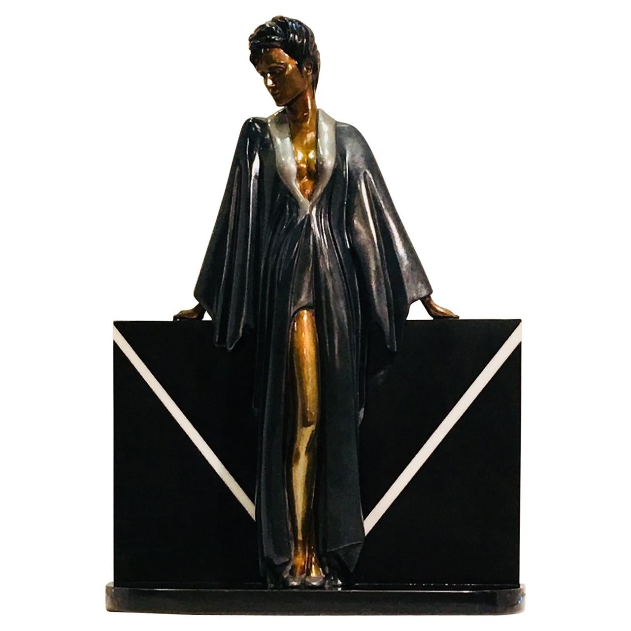 Patrick Nagel Retro "Standing Lady" Bronze and Granite Sculpture Limited Edition