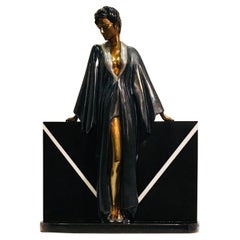 Patrick Nagel Vintage "Standing Lady" Bronze and Granite Sculpture Limited Edition