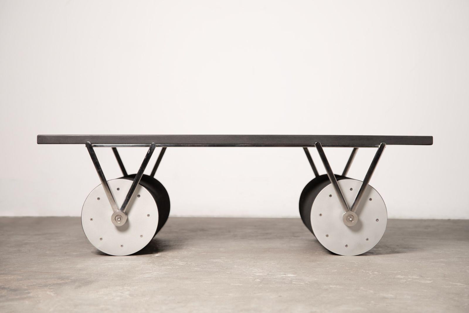 Post-Modern Patrick Naggar Post Modern Cylinder Coffee Table with Marble Top - France 1985