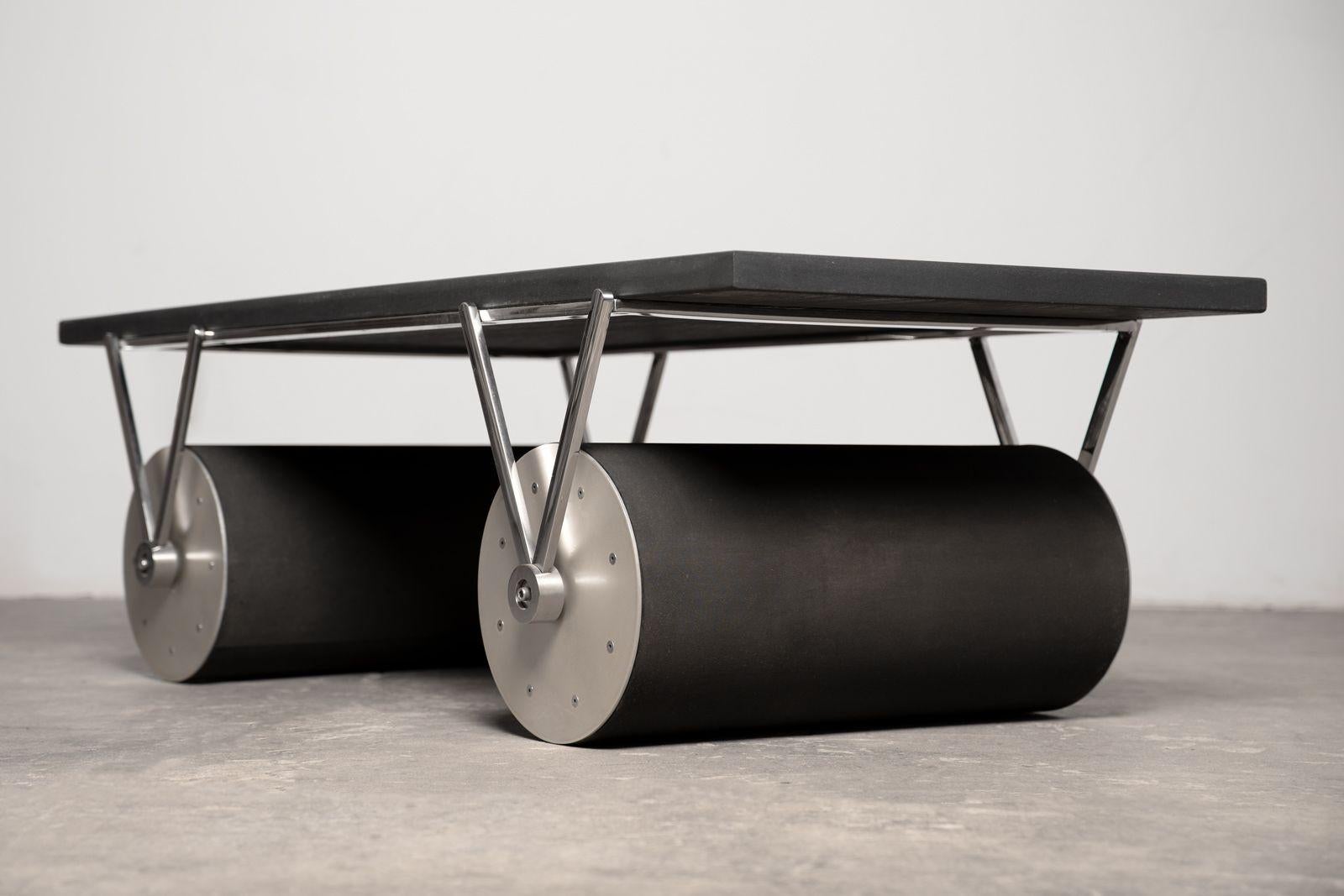 Patrick Naggar Post Modern Cylinder Coffee Table with Marble Top - France 1985 In Good Condition In Dallas, TX