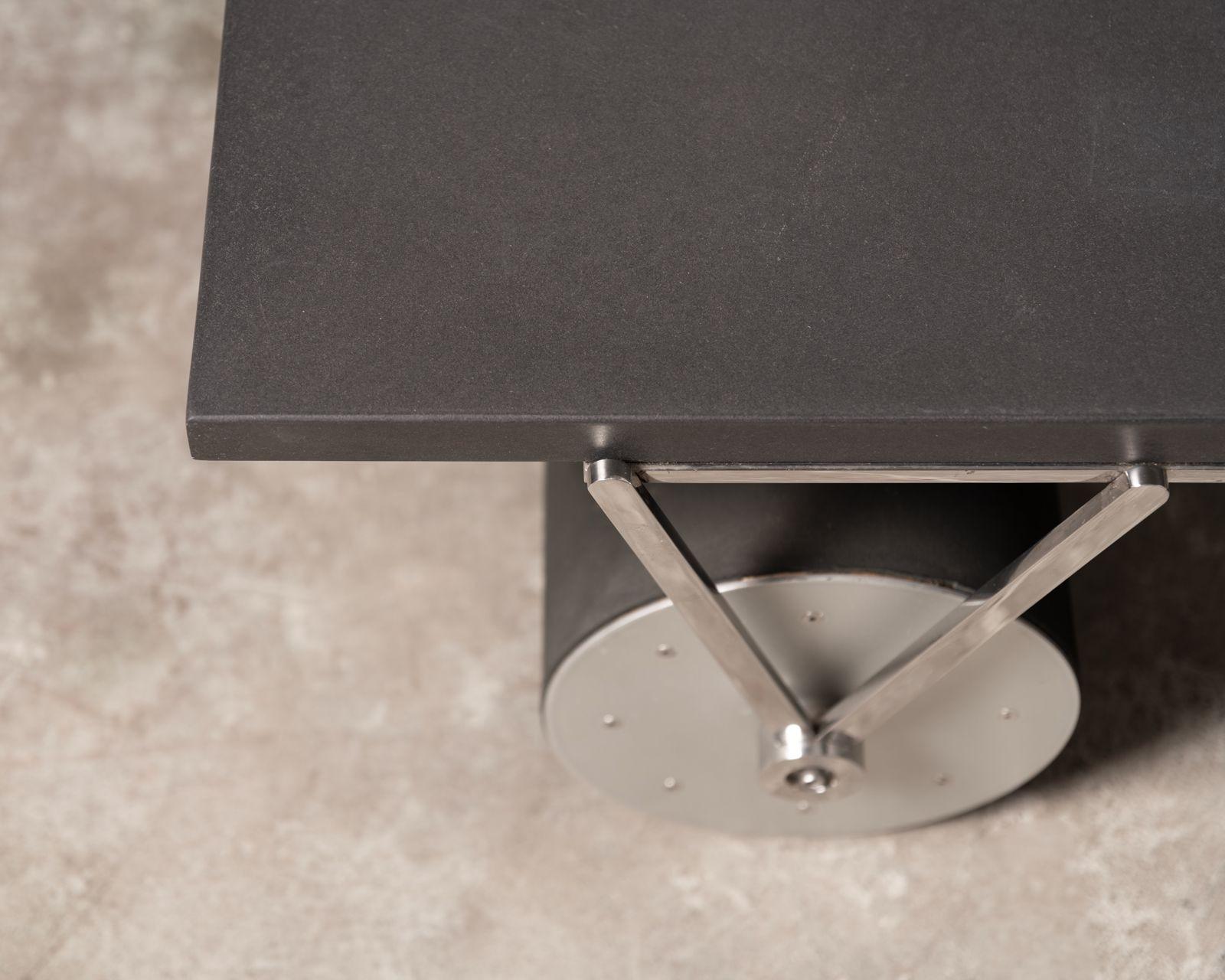 Steel Patrick Naggar Post Modern Cylinder Coffee Table with Marble Top - France 1985