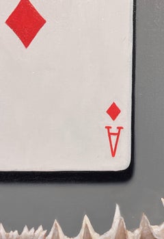 "Card Shark" - Insektenstillleben, Ölgemälde auf Karton