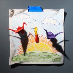 "Early Birds Get the Worm" by Patrick Nevins Oil Gummy Worm/Origami Birds